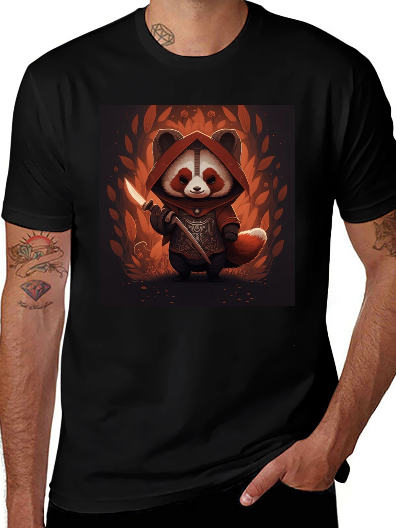 Red Panda Ninja Graphic Tee - Black T-Shirt