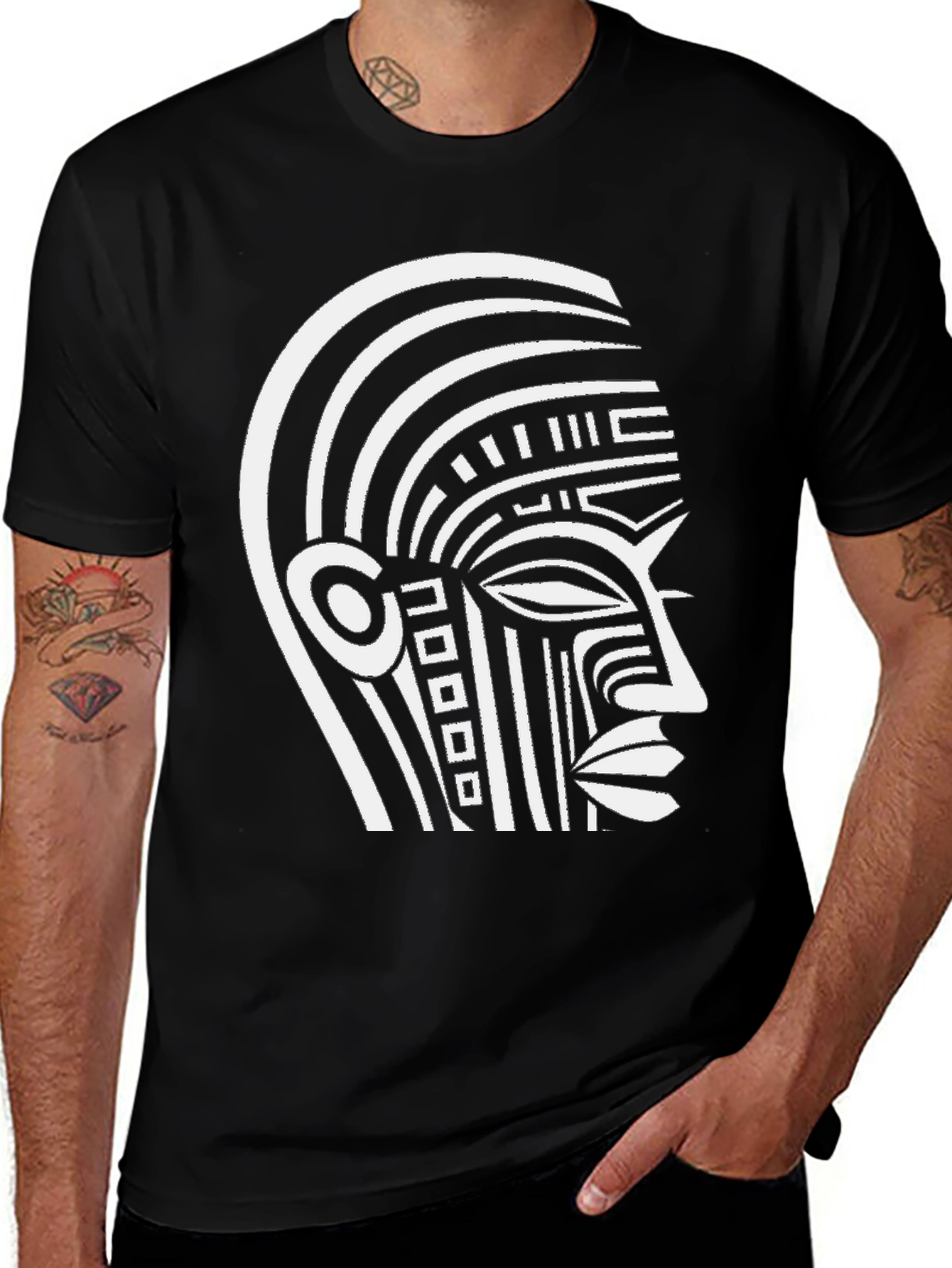 Variant 10 of Tribal Mask Graphic Tee - Black Cotton Blend