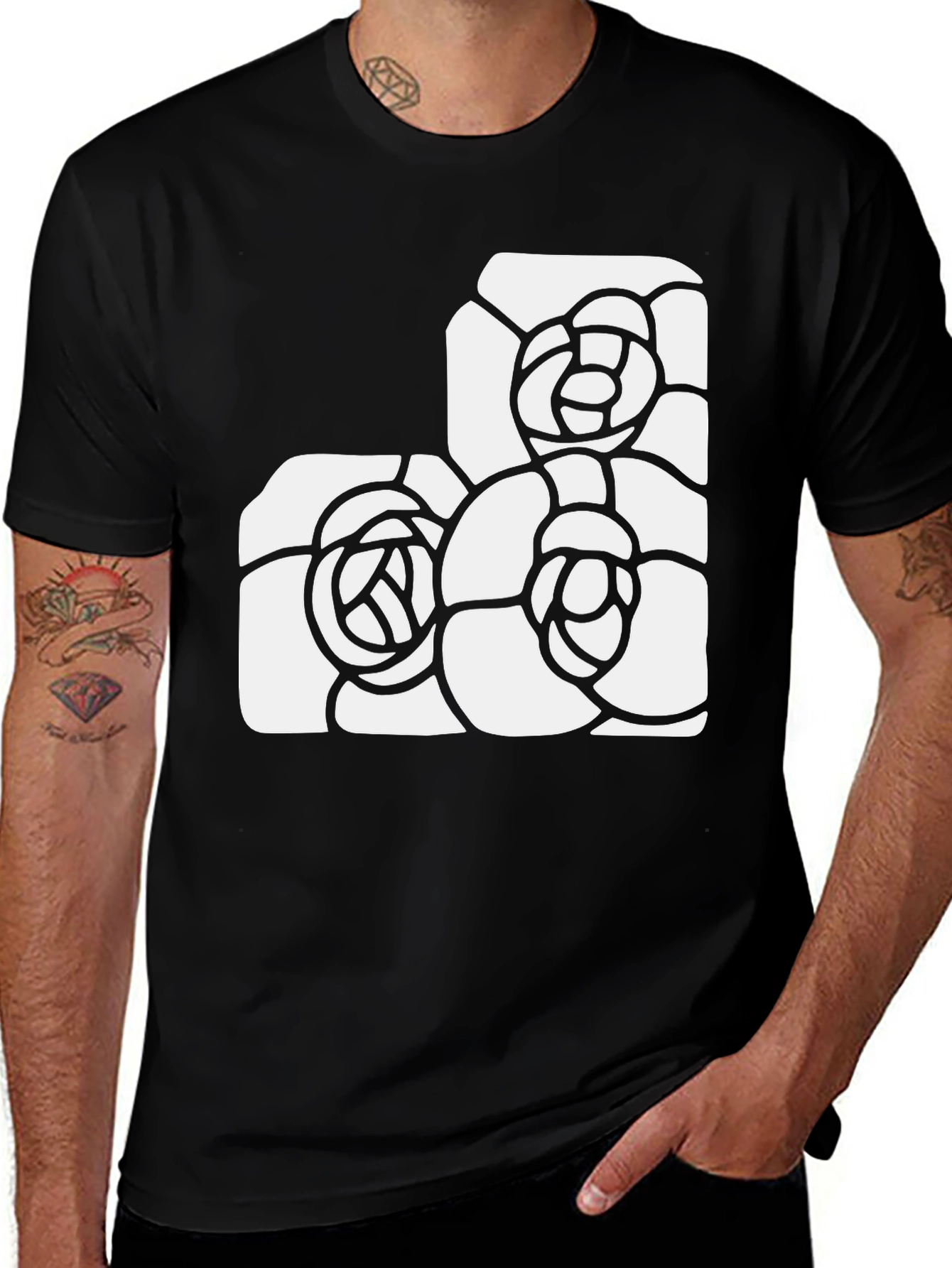 Variant 25 of Black Tee with Abstract Floral Design