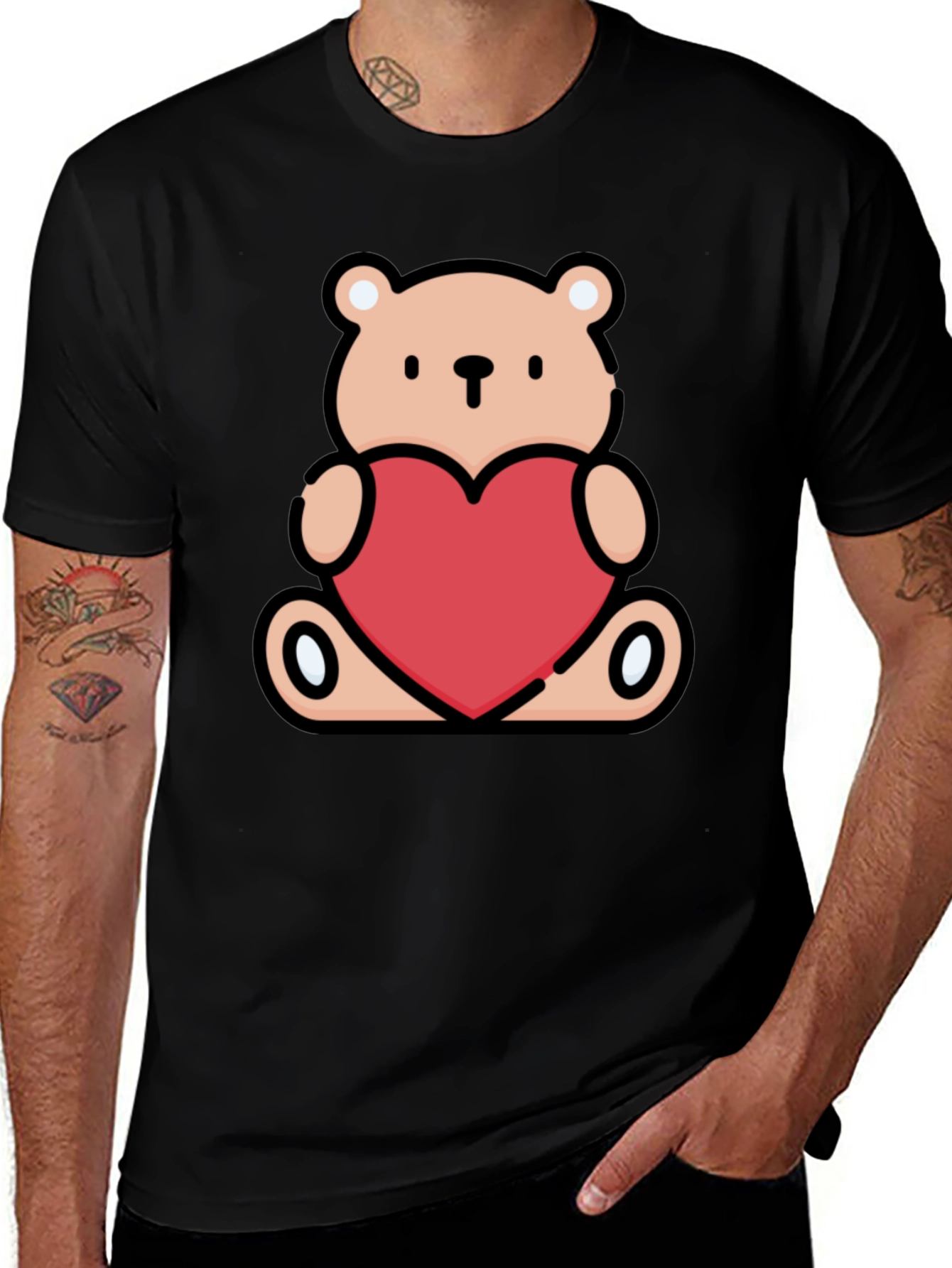 Variant 23 of Cute Teddy Bear Heart Graphic Tee - Black