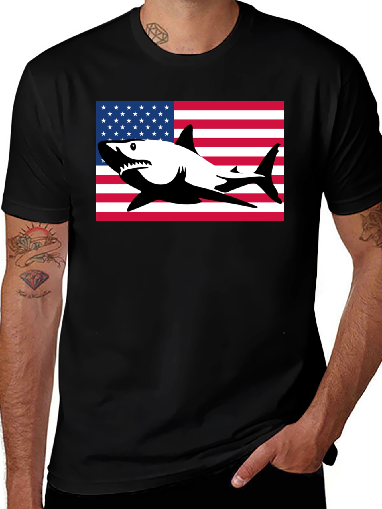 Variant 26 of American Shark Graphic T-Shirt - Patriotic Tee