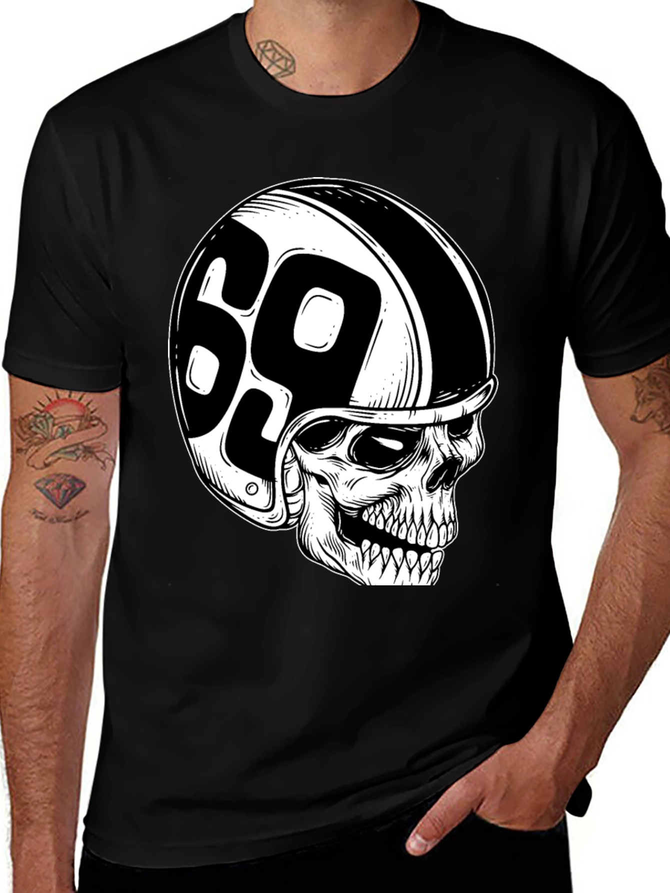 Variant 11 of Skull 69 Helmet T-Shirt - Men's Black Tee
