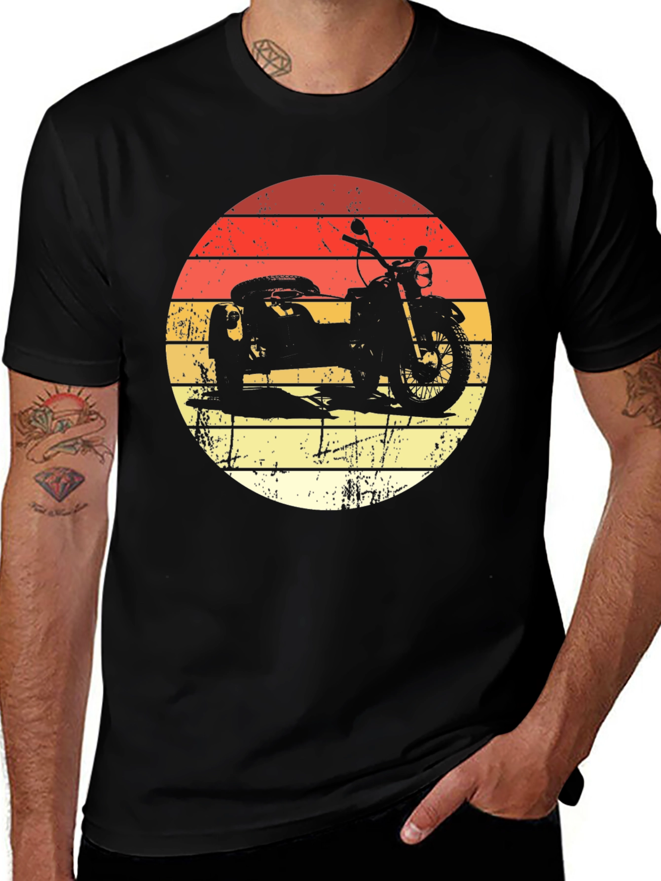 Variant 12 of Retro Motorcycle & Sidecar Graphic Tee - Black Cotton T-Shirt