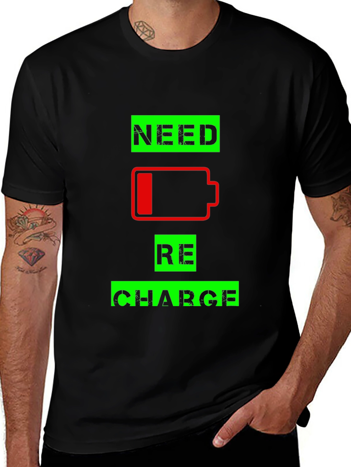 Variant 15 of Need Recharge Graphic T-Shirt - Low Battery Humor