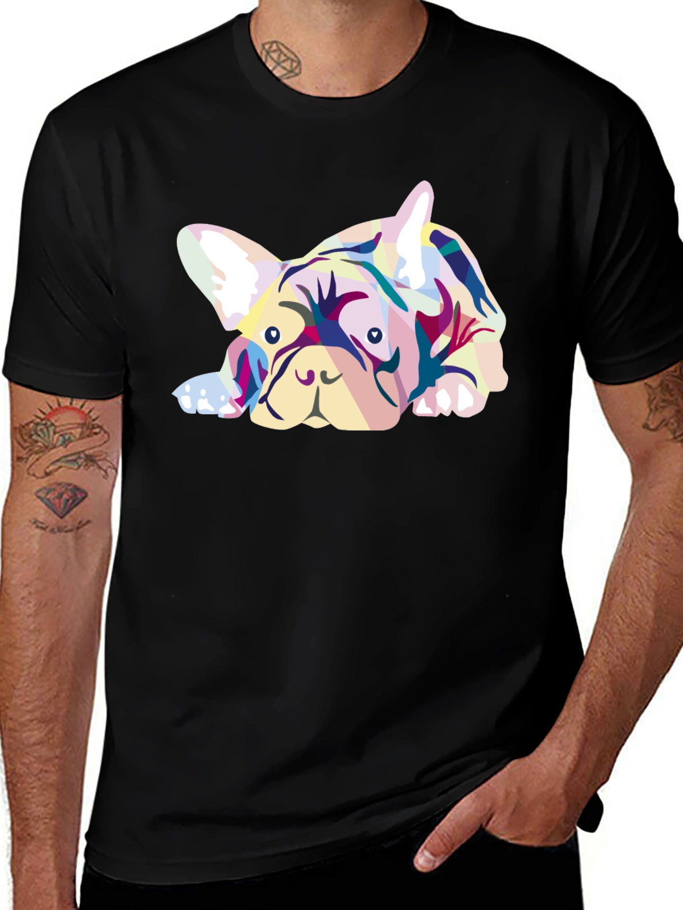 Variant 26 of Dog Graphic Tee - Colorful Bulldog Print
