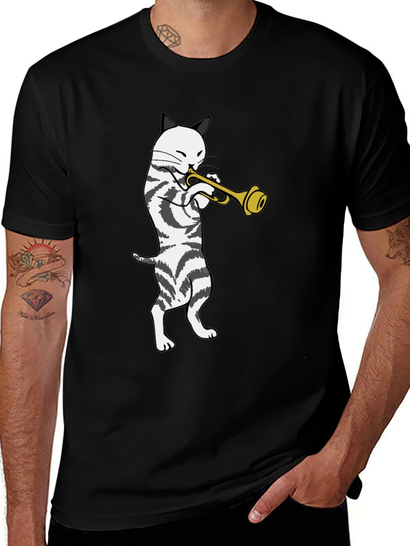 Variant 14 of Cool Cat Trumpet Player Black T-Shirt