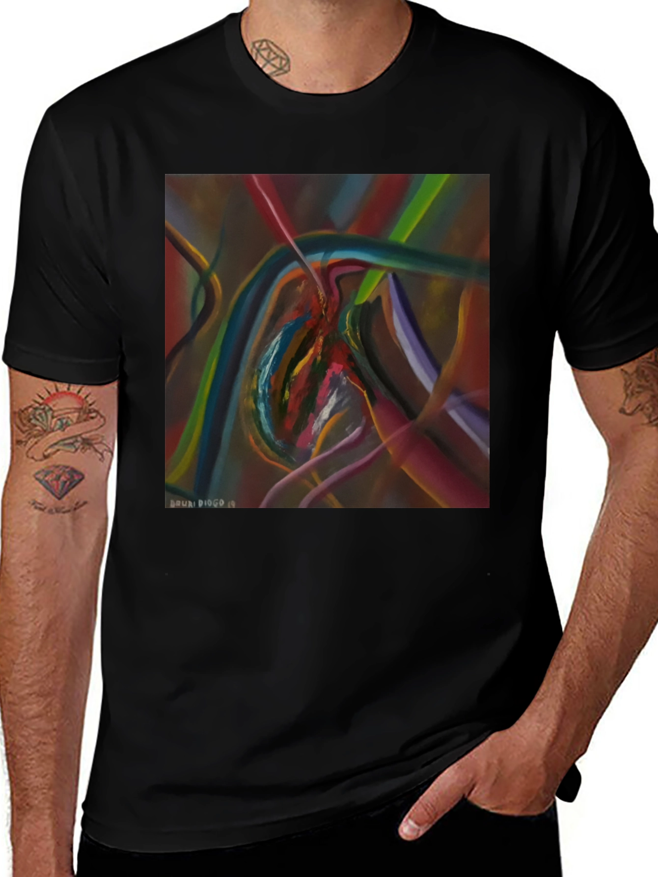 Variant 3 of Abstract Art Tee: Vivid Colors on Black Cotton