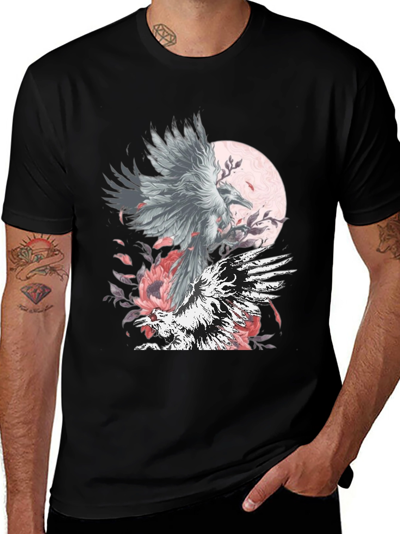 Variant 6 of Raven Moon Graphic Tee - Black Cotton