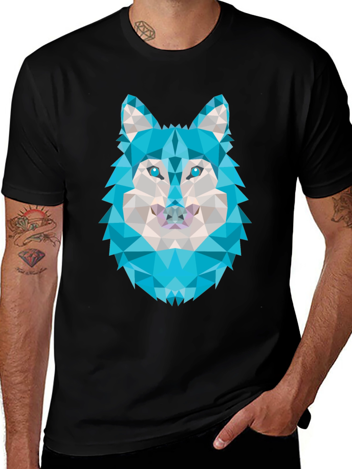 Variant 26 of Geometric Wolf Graphic Tee - Black
