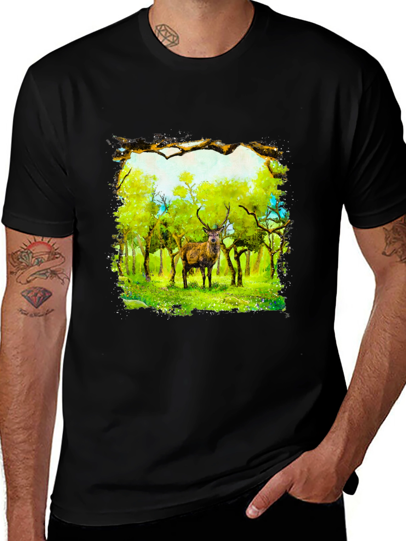 Variant 24 of Deer in Forest T-Shirt - Nature Art Tee