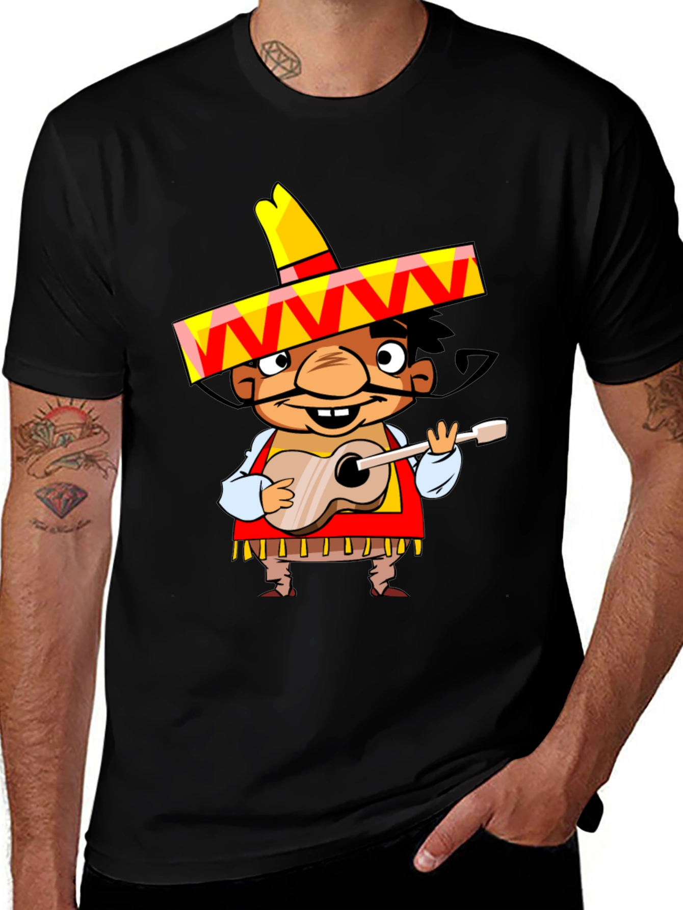 Variant 11 of Mariachi Cartoon Graphic Tee - Black