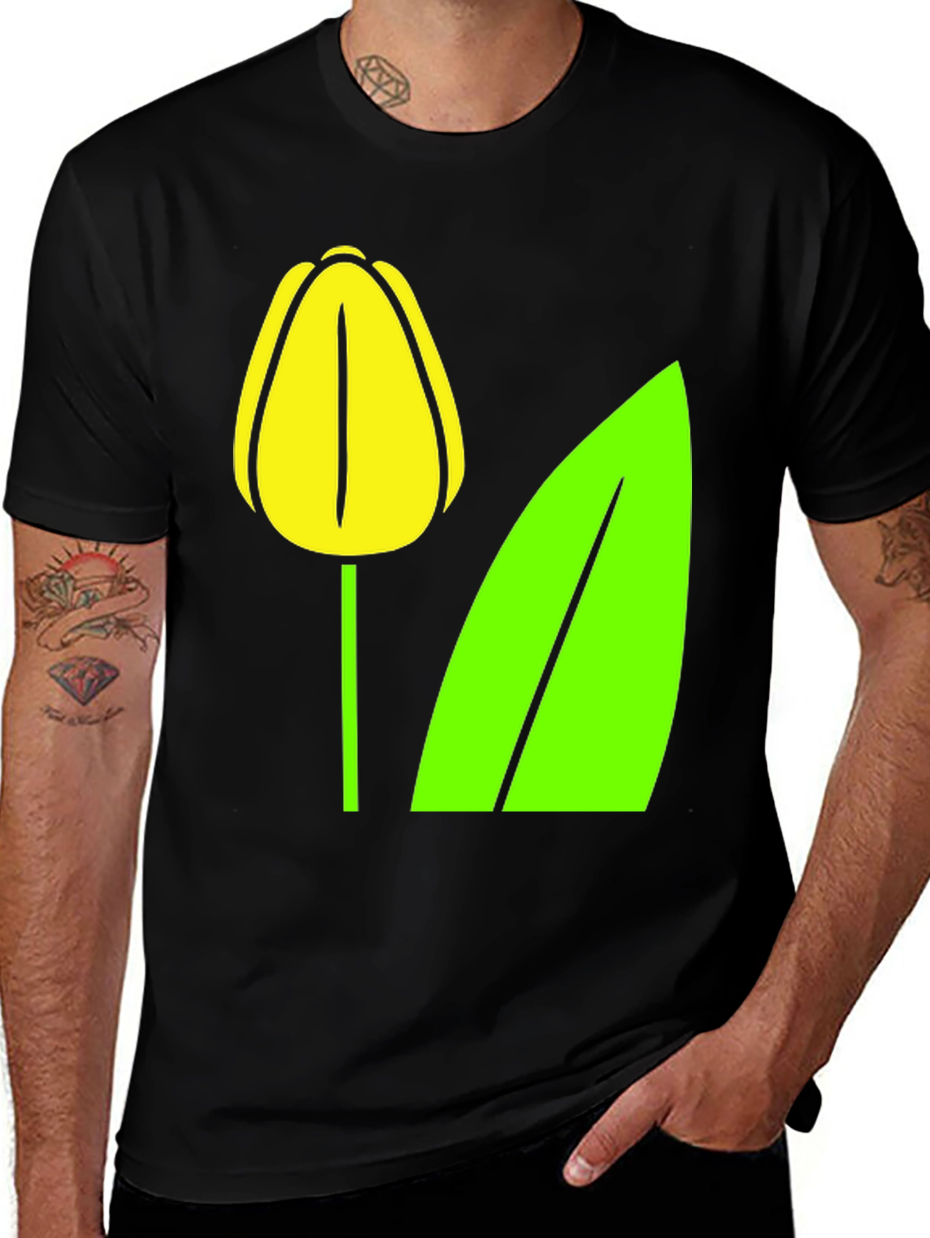 Variant 26 of Tulip Graphic Tee - Bold Black Cotton Shirt