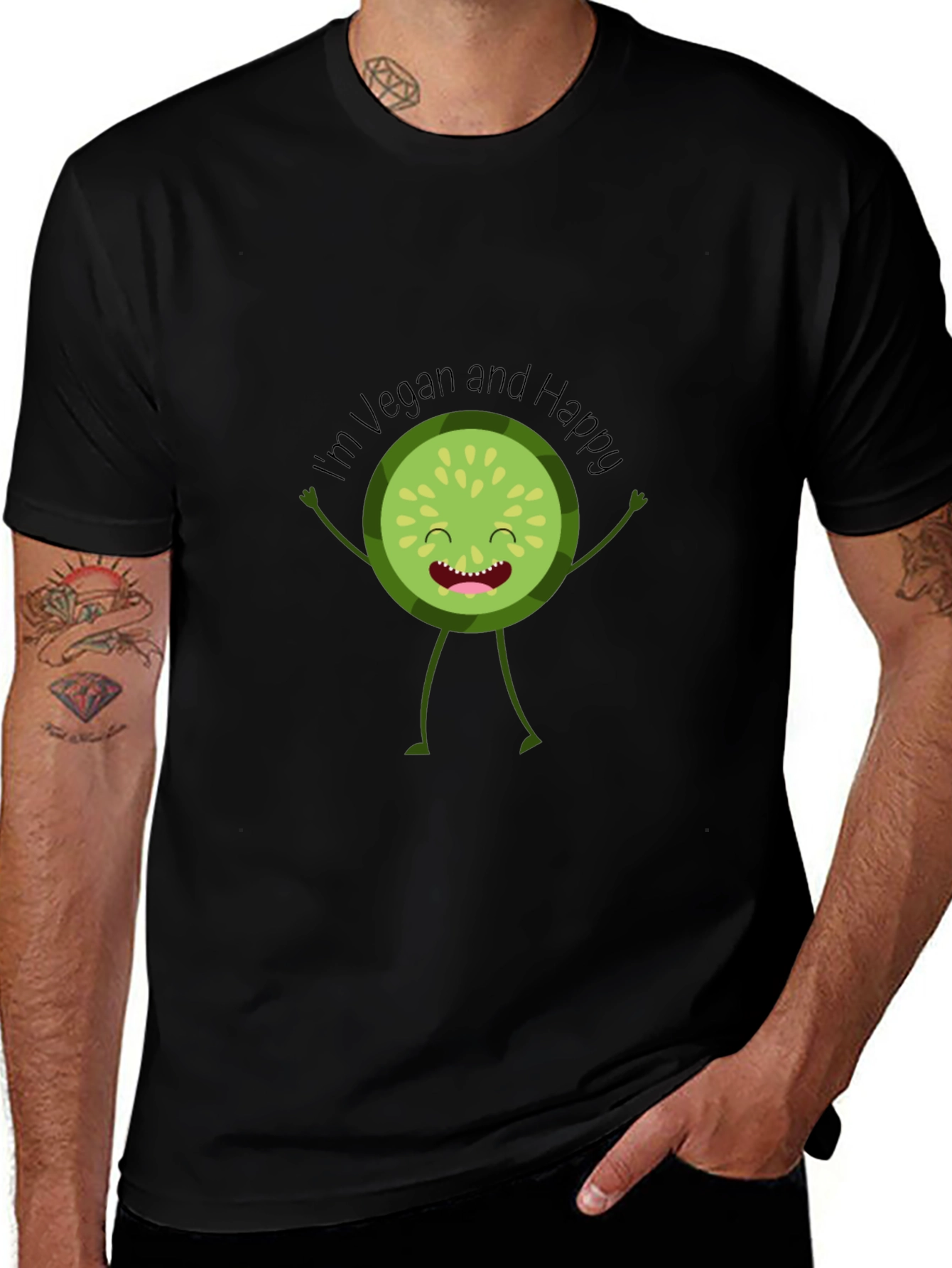Variant 5 of Vegan & Happy Graphic T-Shirt - Cute Cucumber Design