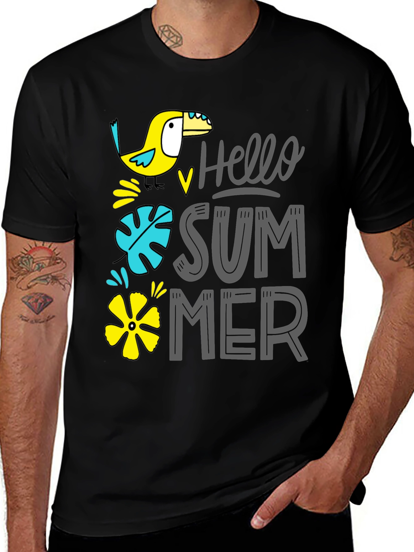 Variant 5 of Hello Summer Graphic T-Shirt, Casual Black Tee