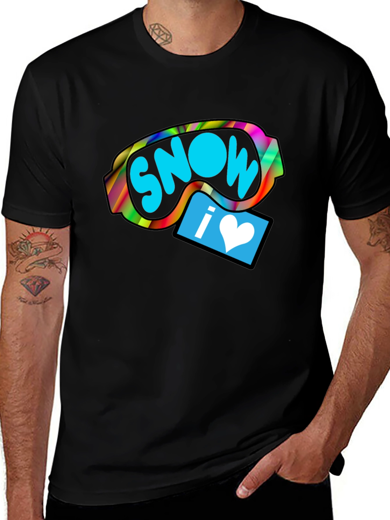 Variant 25 of I Love Snow Goggles Graphic Tee - Black