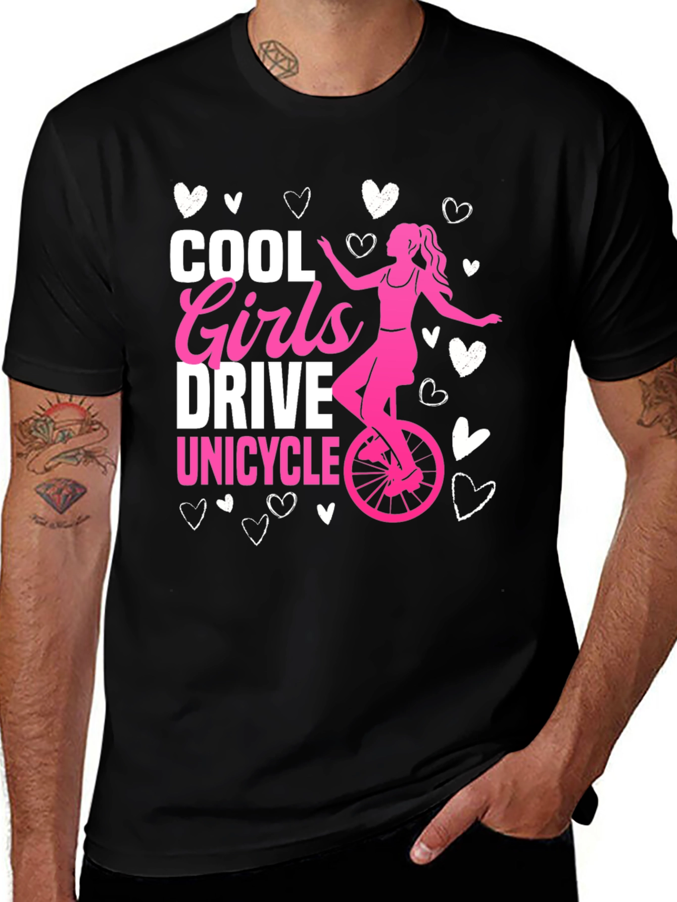 Variant 15 of Cool Girls Unicycle Graphic Tee - Black Cotton T-Shirt