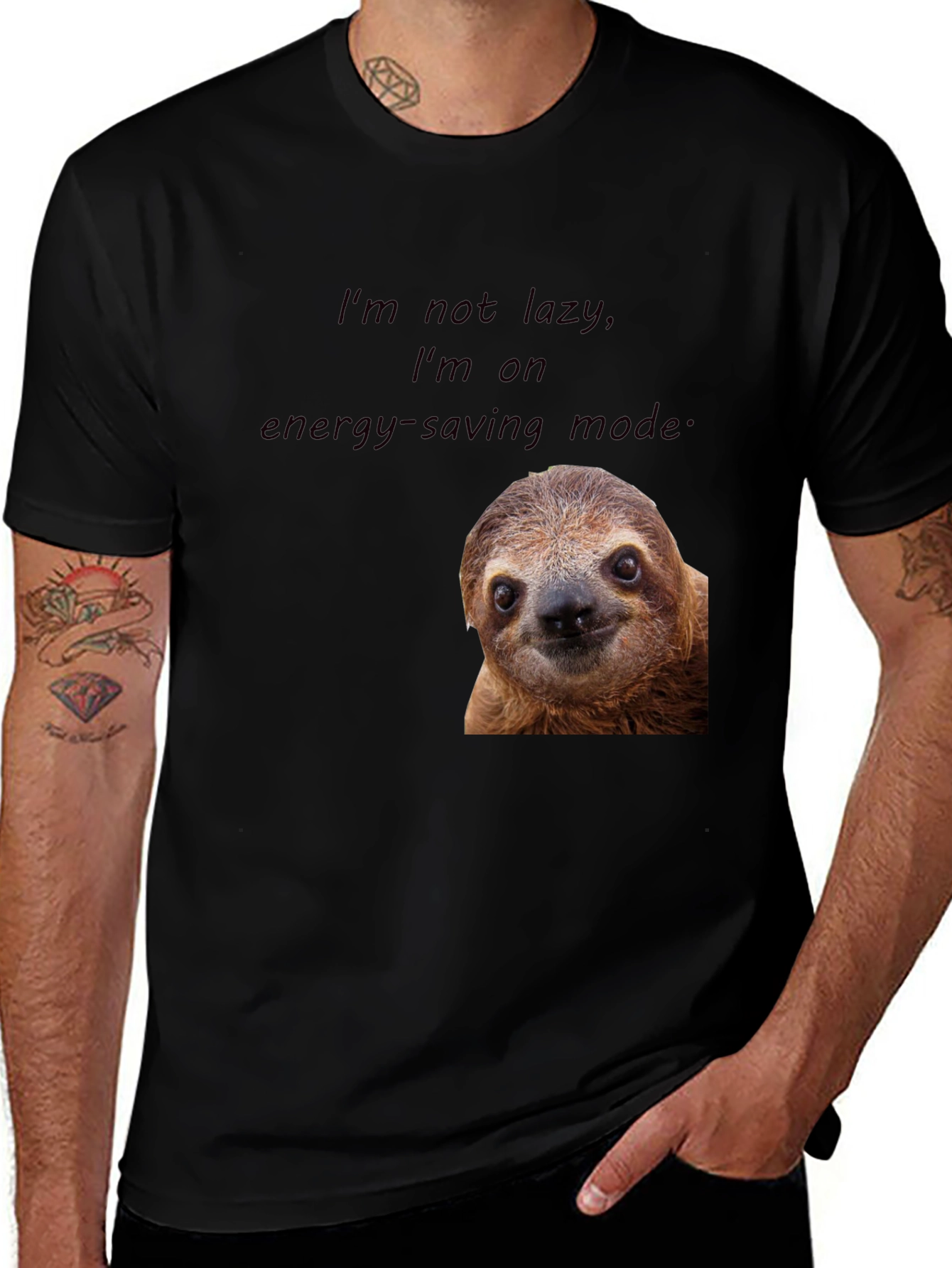 Variant 11 of Sloth Energy-Saving Mode Black T-Shirt