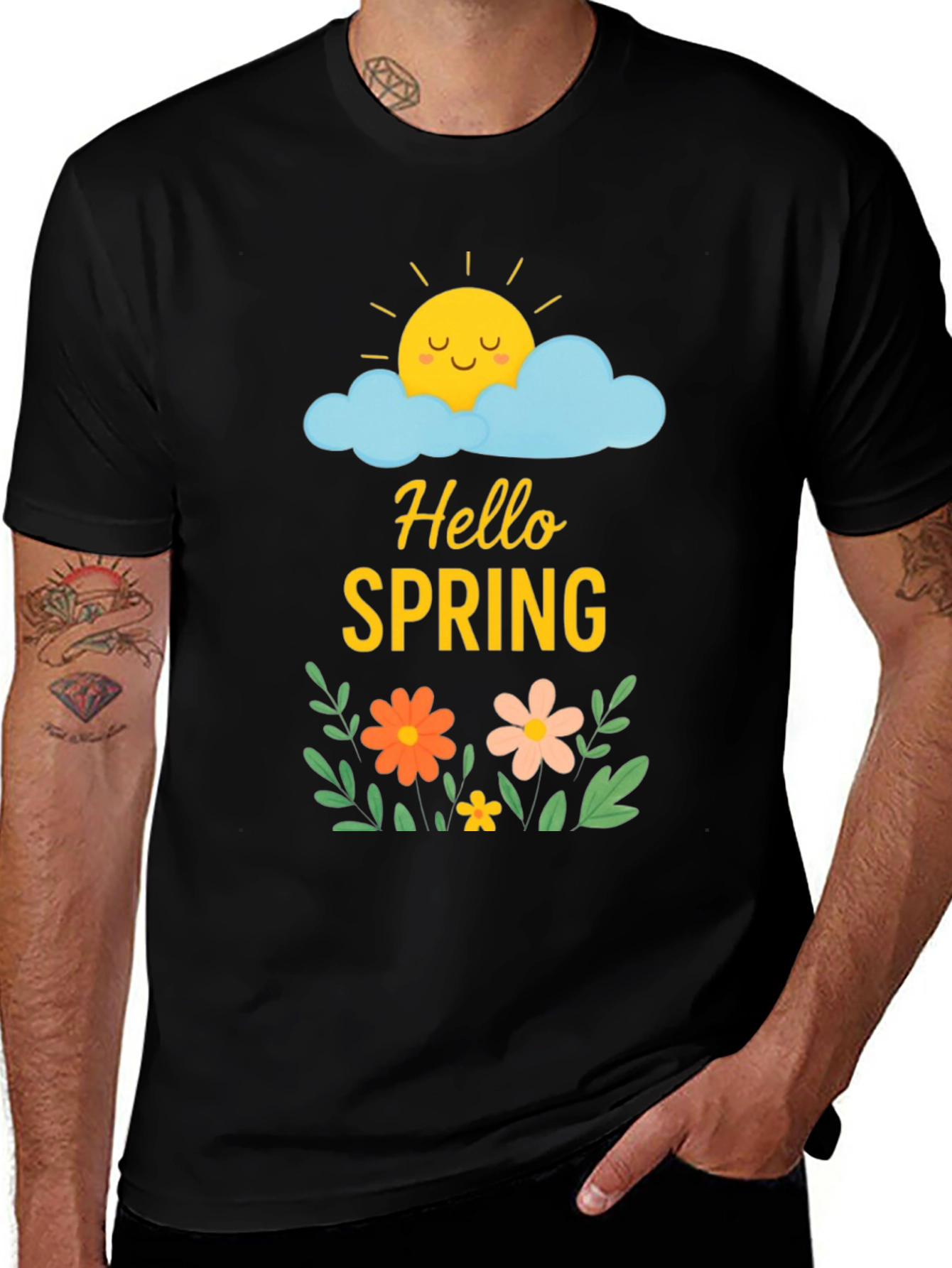 Variant 12 of Hello Spring Graphic Tee - Black Cotton T-Shirt