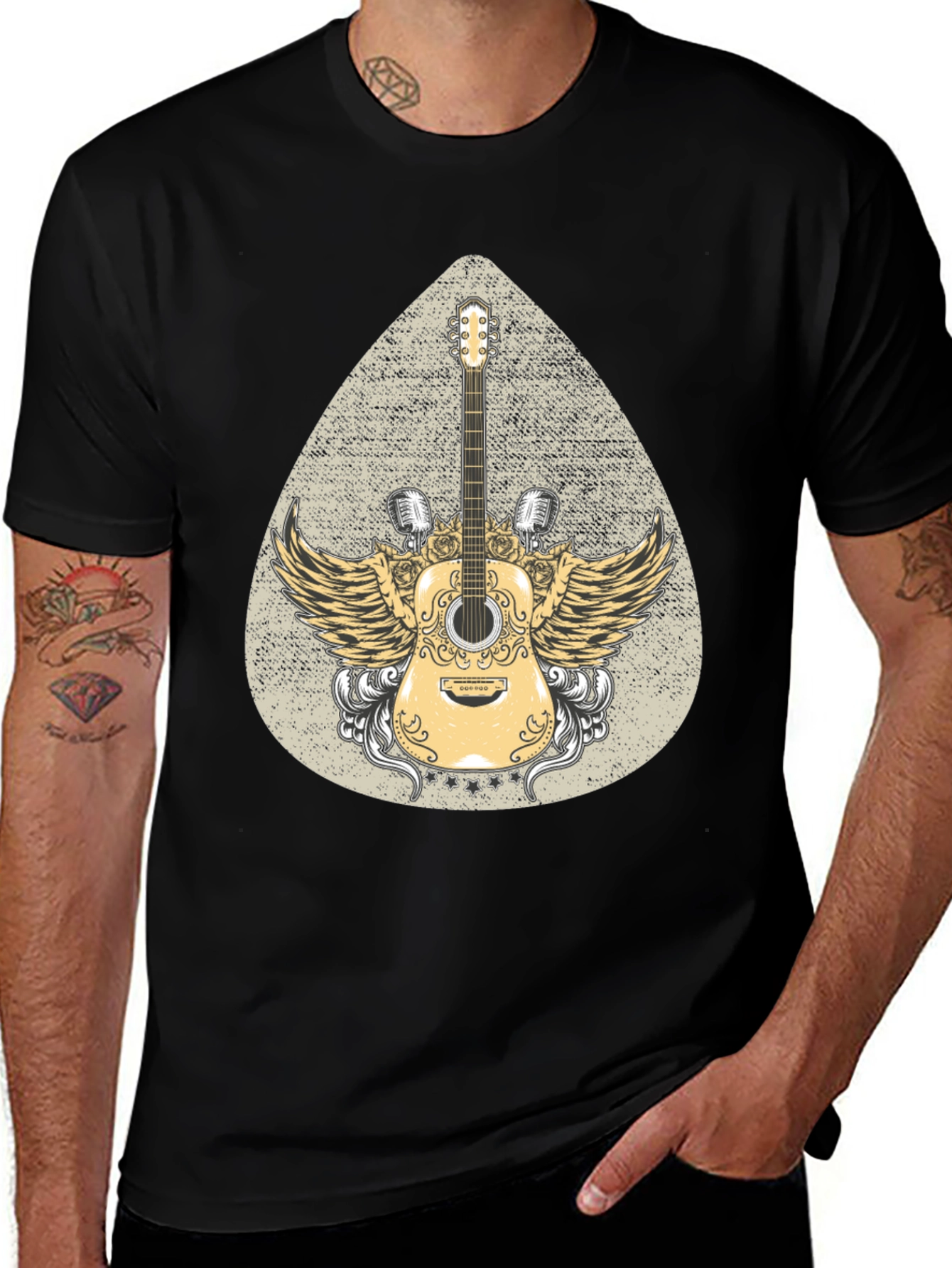 Variant 27 of Guitar Wings Black T-Shirt - Music Lover Tee