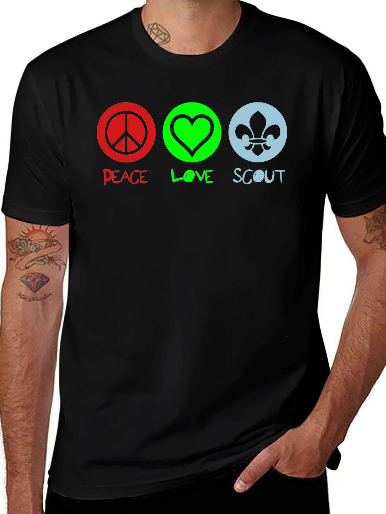 Variant 5 of Peace Love Scout Graphic T-Shirt - Black Crew Neck
