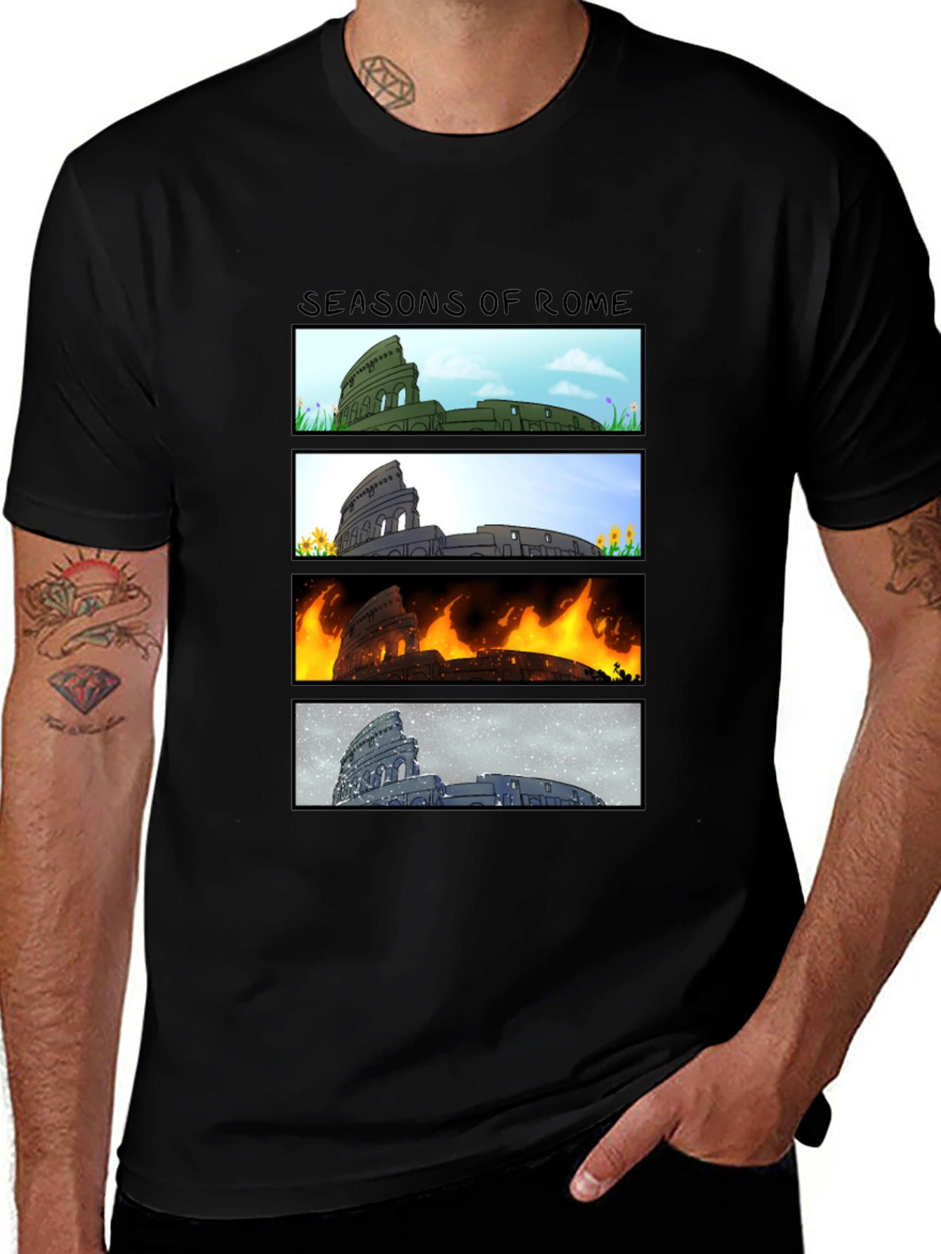 Black Seasons of Rome Graphic T-Shirt main image