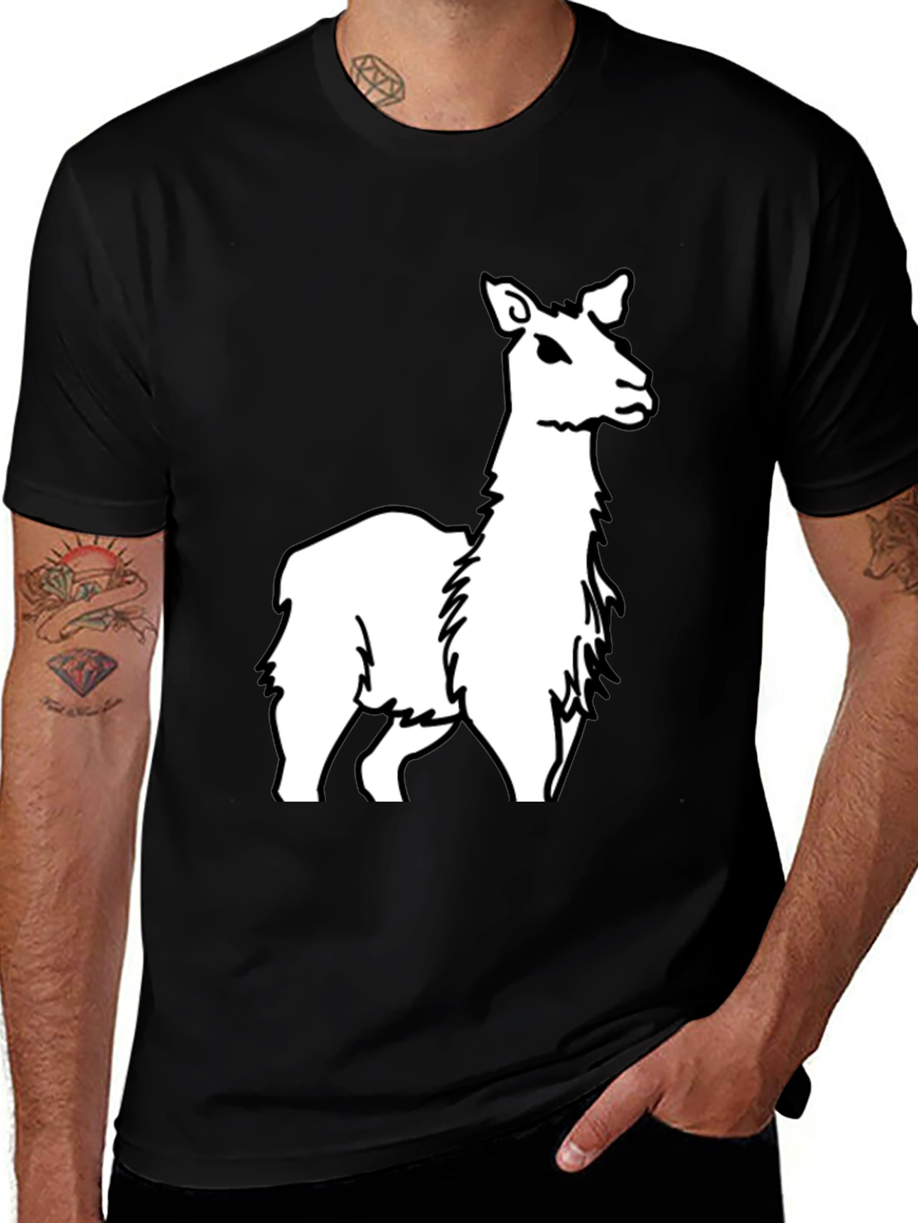 Variant 3 of Llama Graphic Tee - Black Cotton Casual T-Shirt