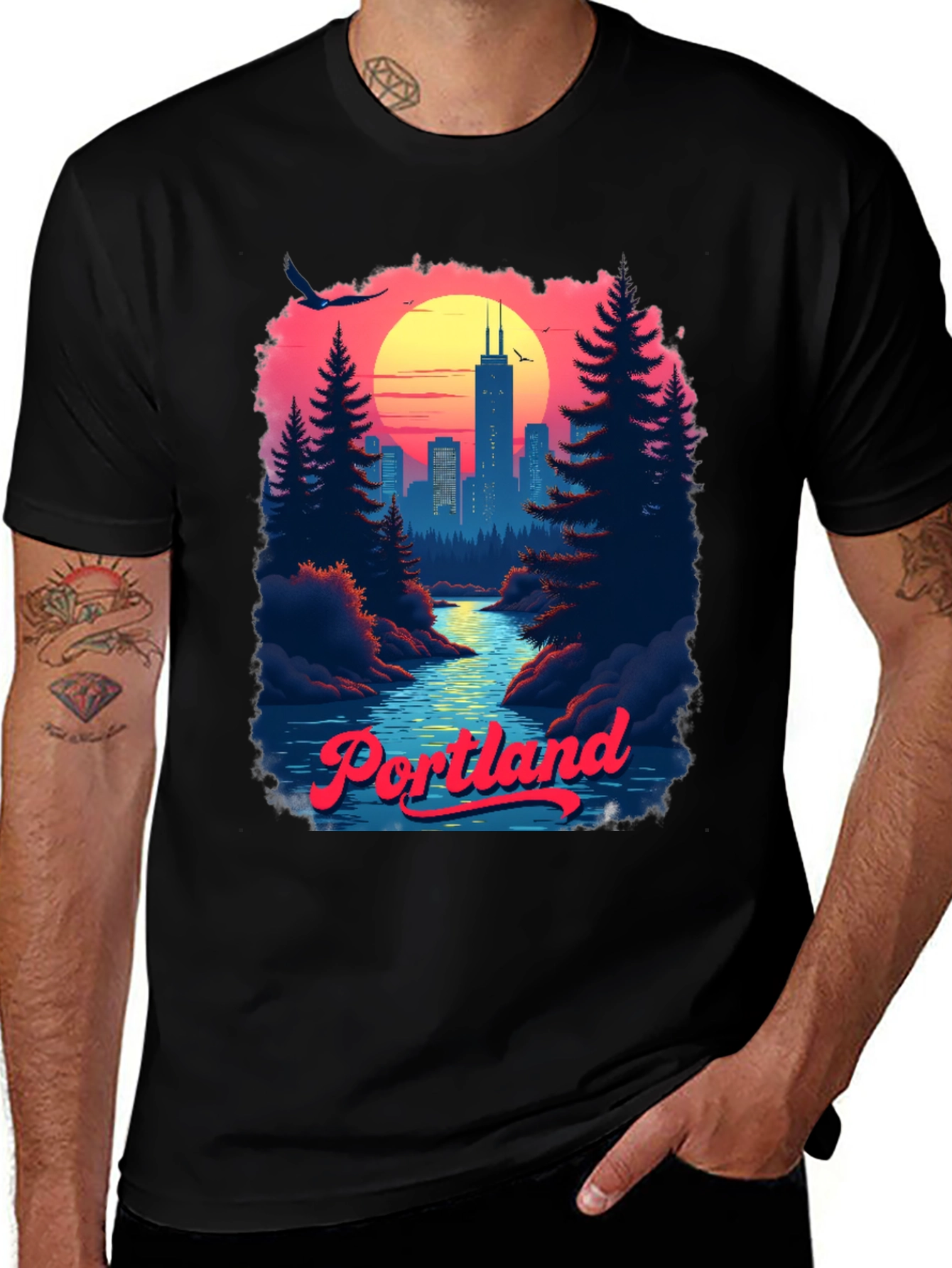 Retro Portland Cityscape Graphic T-Shirt