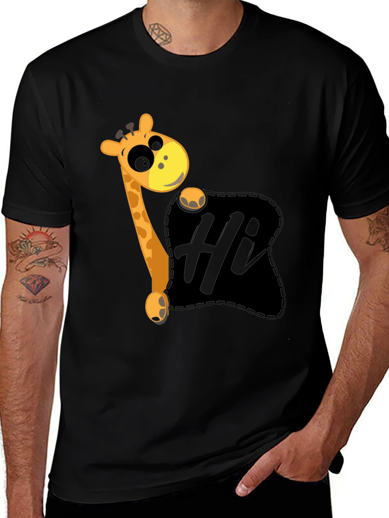 Variant 6 of Hi Giraffe Graphic Tee - Black Cotton T-Shirt