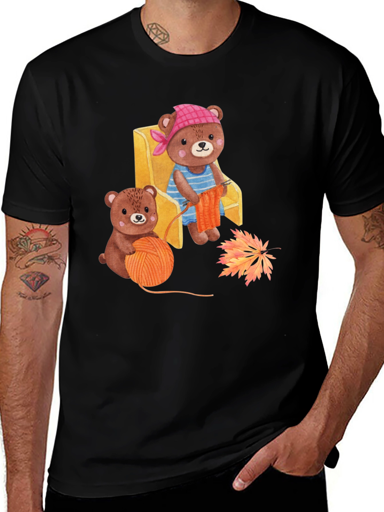 Variant 22 of Knitting Bears Graphic Tee - Cozy Fall Vibes