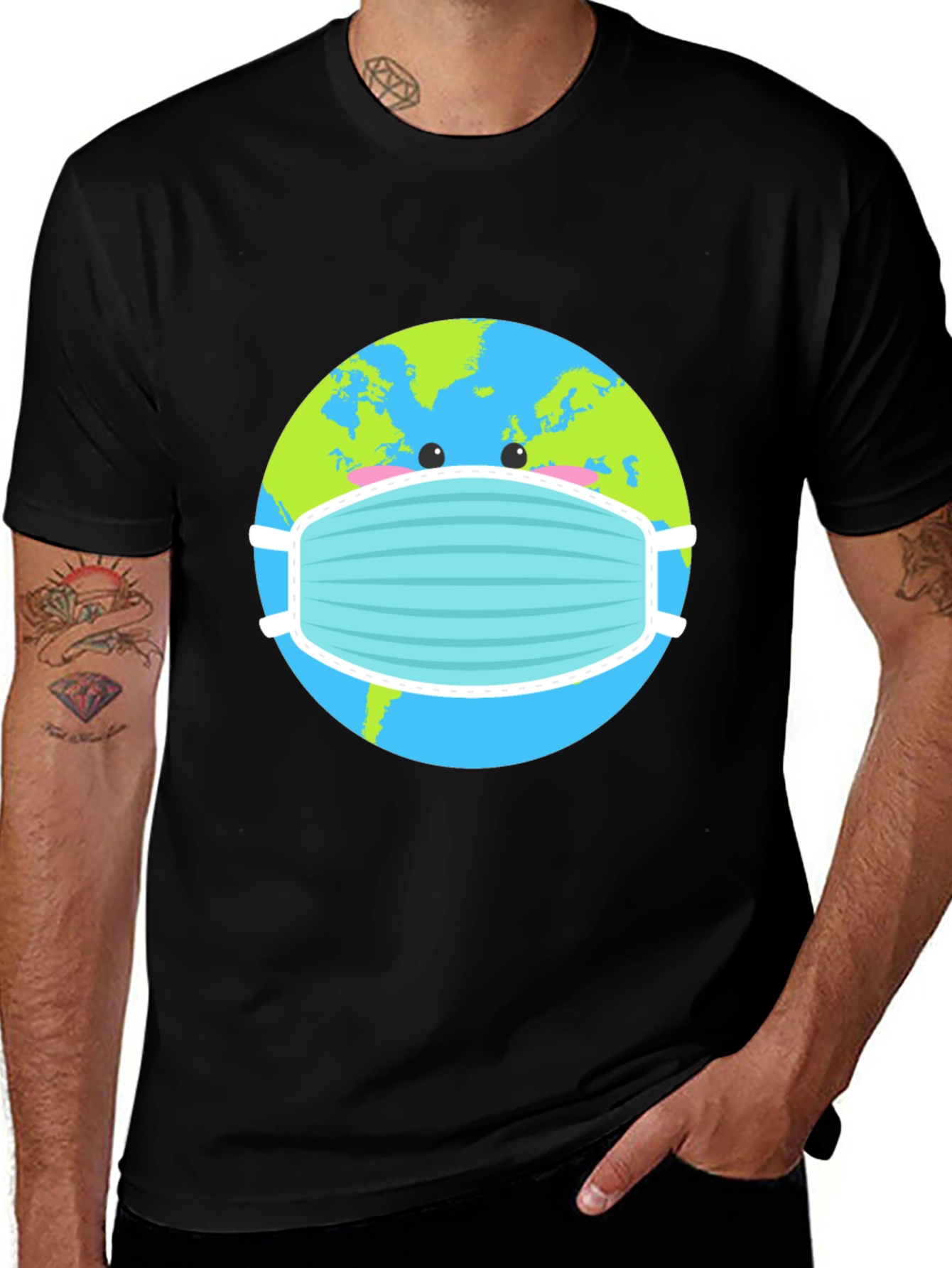 Earth with Mask Graphic Tee - Protect the Planet!