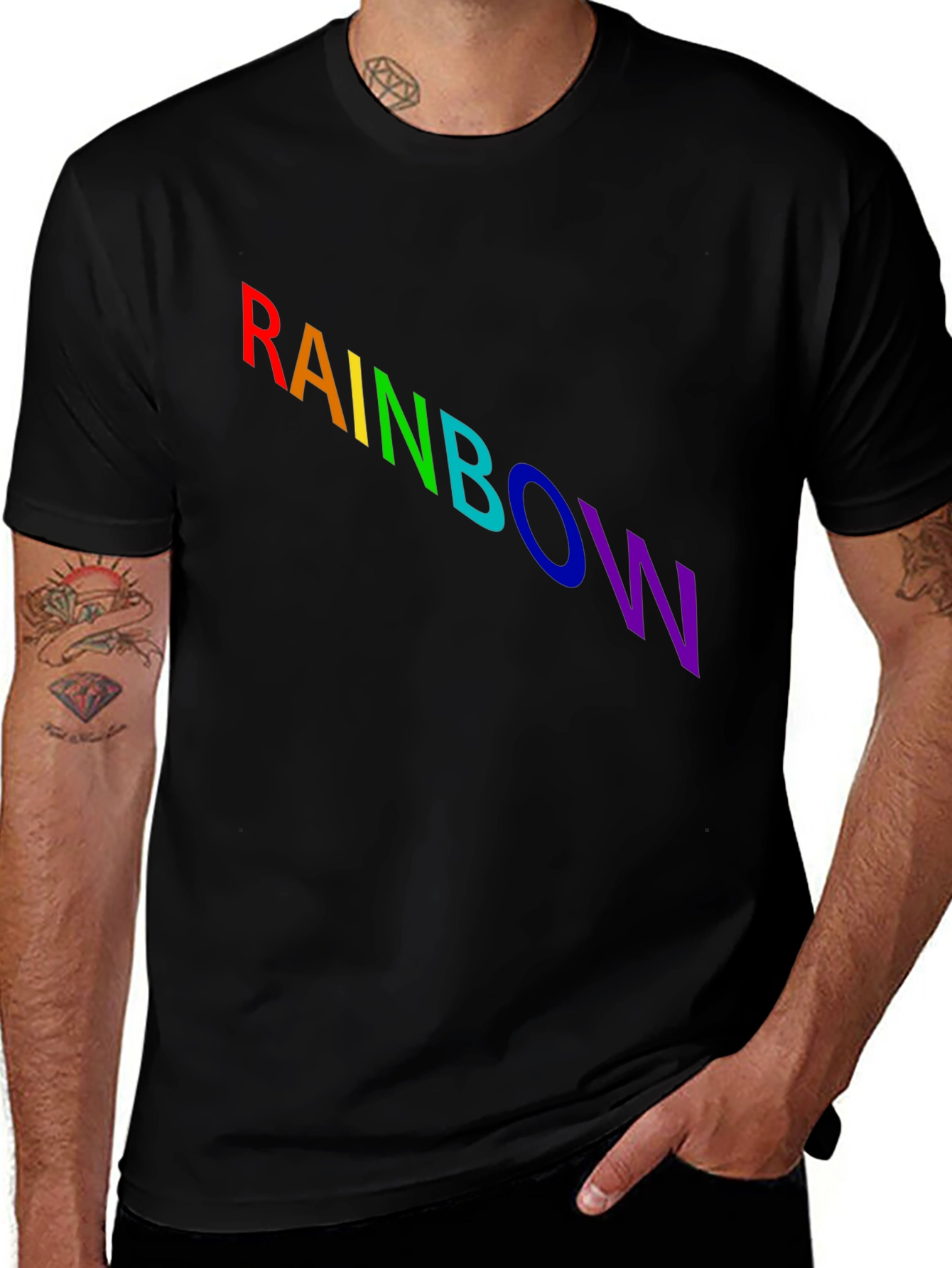 Variant 21 of Rainbow Graphic Black T-Shirt Casual Wear