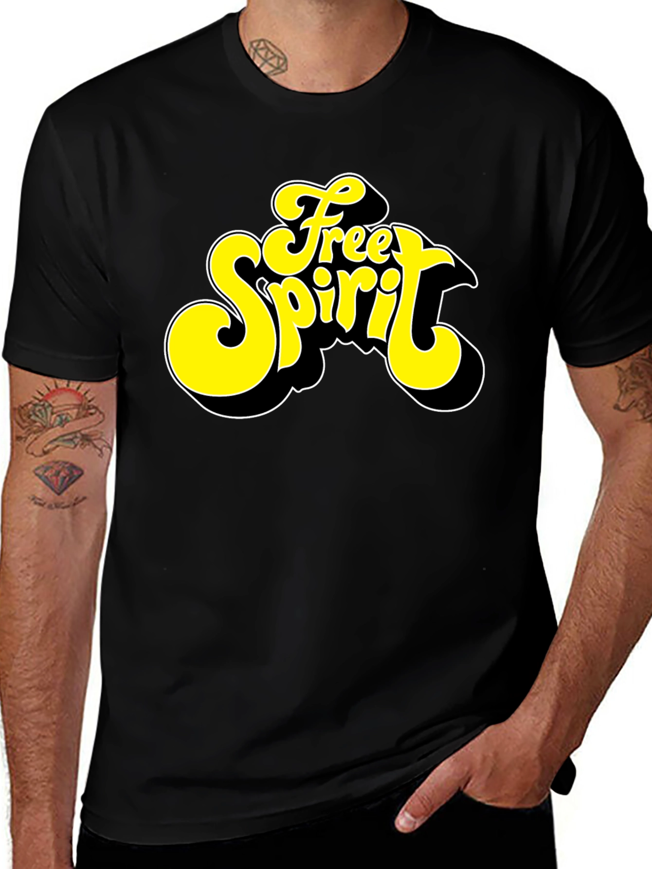 Variant 21 of Free Spirit Graphic Black T-Shirt - Retro Style