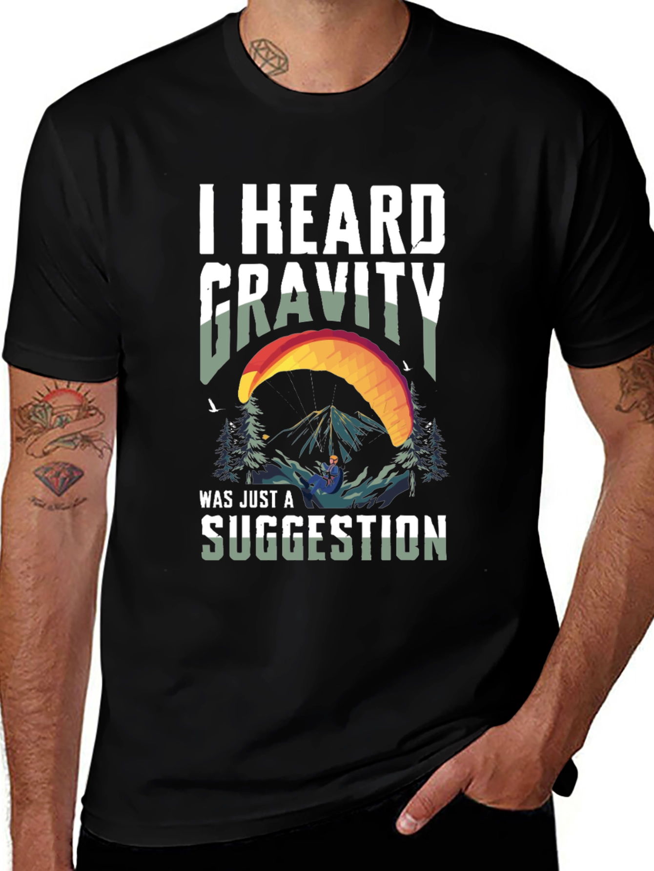 Variant 17 of Gravity Suggestion Graphic Tee - Adventure Paragliding Shirt