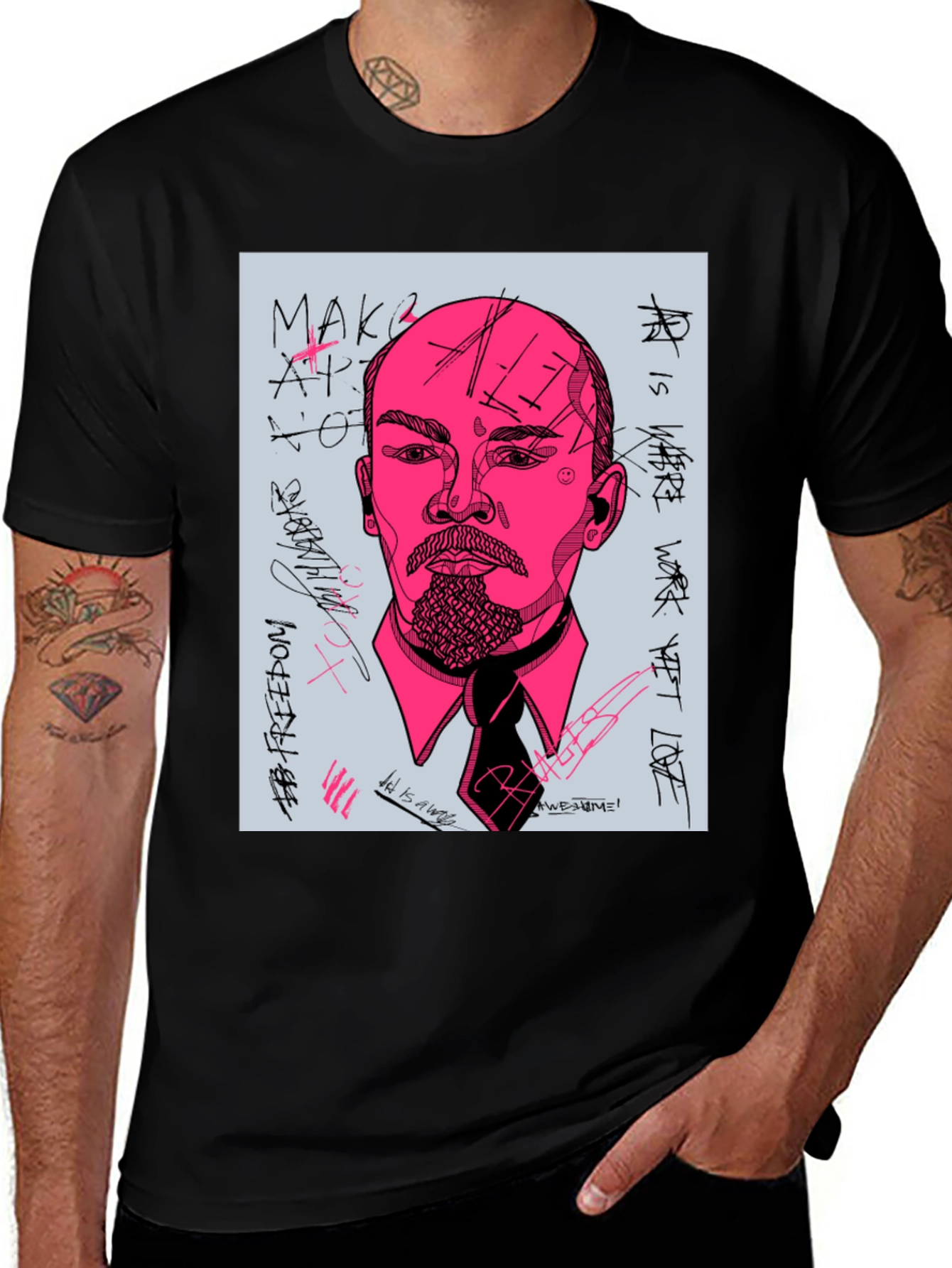 Variant 27 of Abstract Lenin Graphic Tee - Men's Black T-Shirt