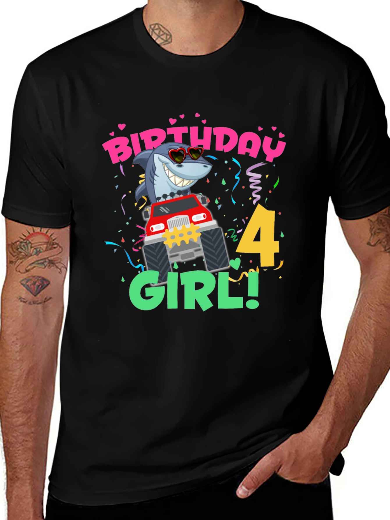 Variant 19 of Shark Birthday Girl 4th Black T-Shirt