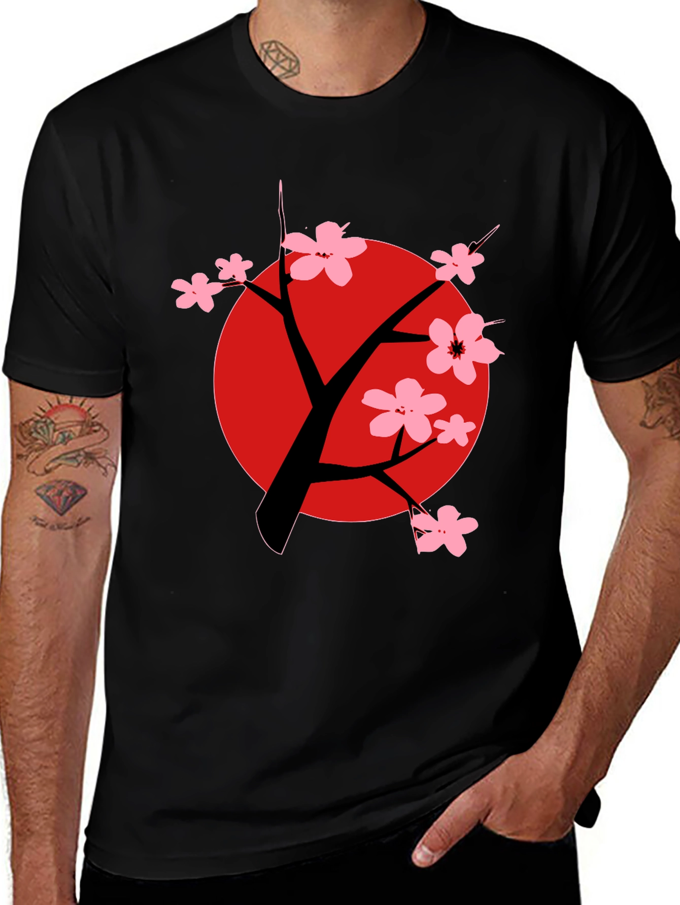 Variant 18 of Sakura Tree Graphic Black T-Shirt