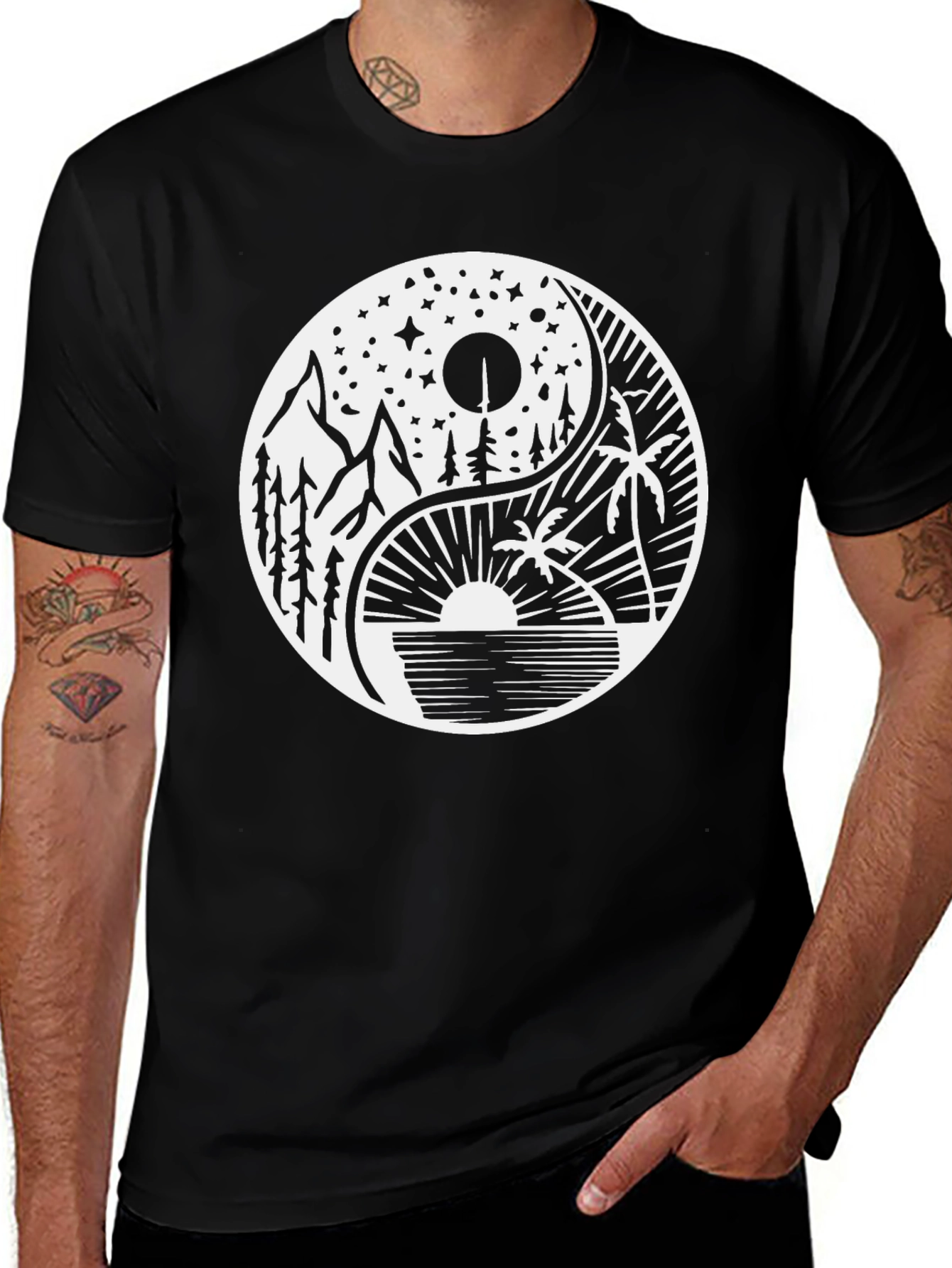 Yin Yang Nature Graphic Tee - Black