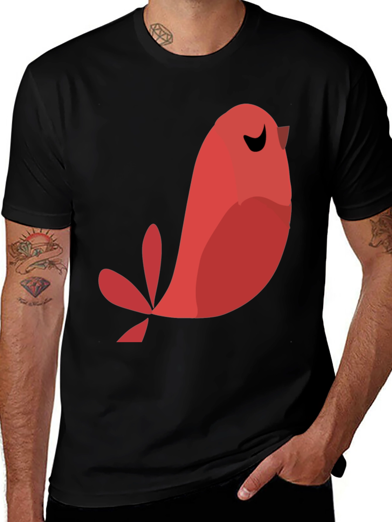 Variant 21 of Red Bird Graphic Black T-Shirt - Stylish Casual Tee