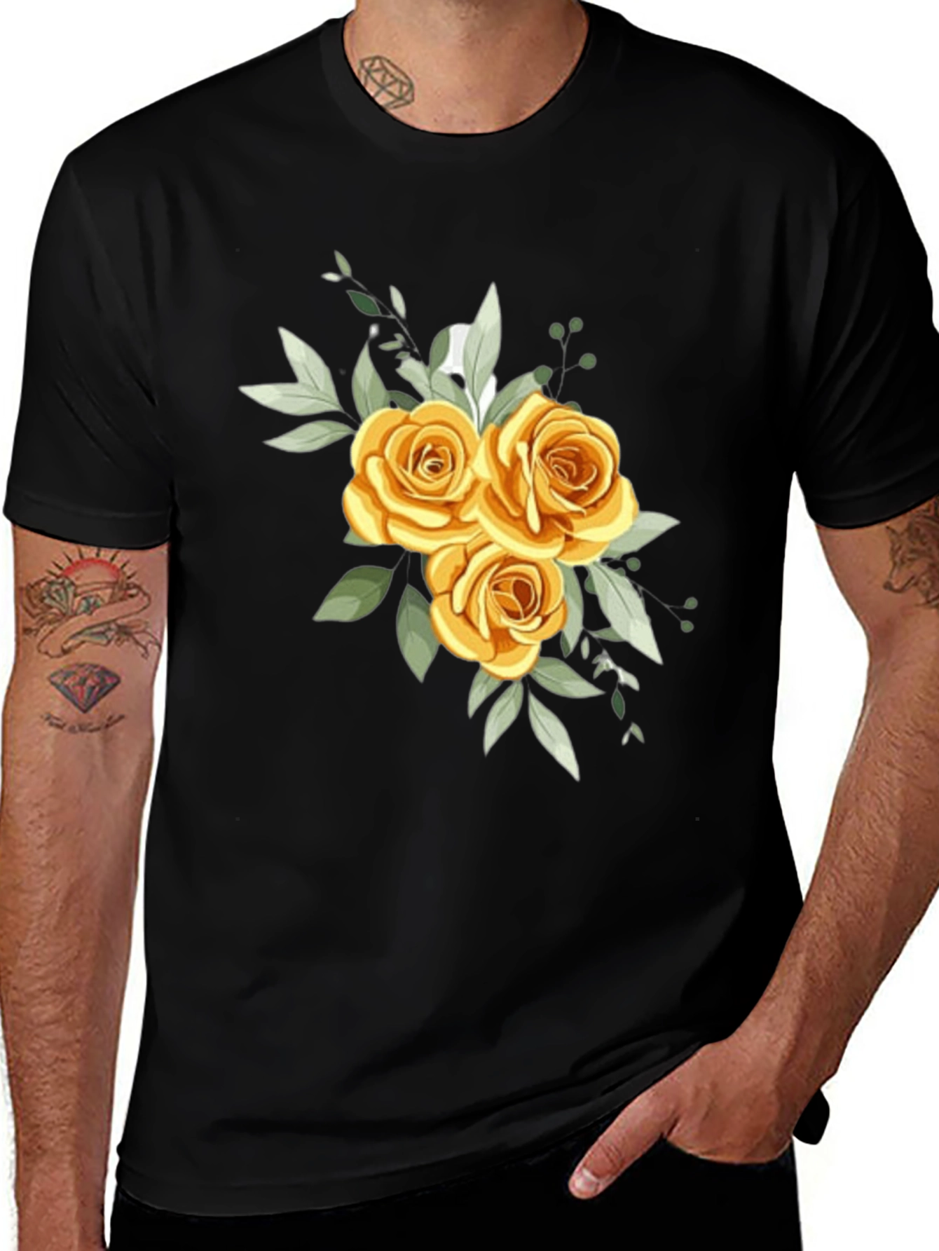Variant 10 of Elegant Floral Rose Graphic Tee - Black