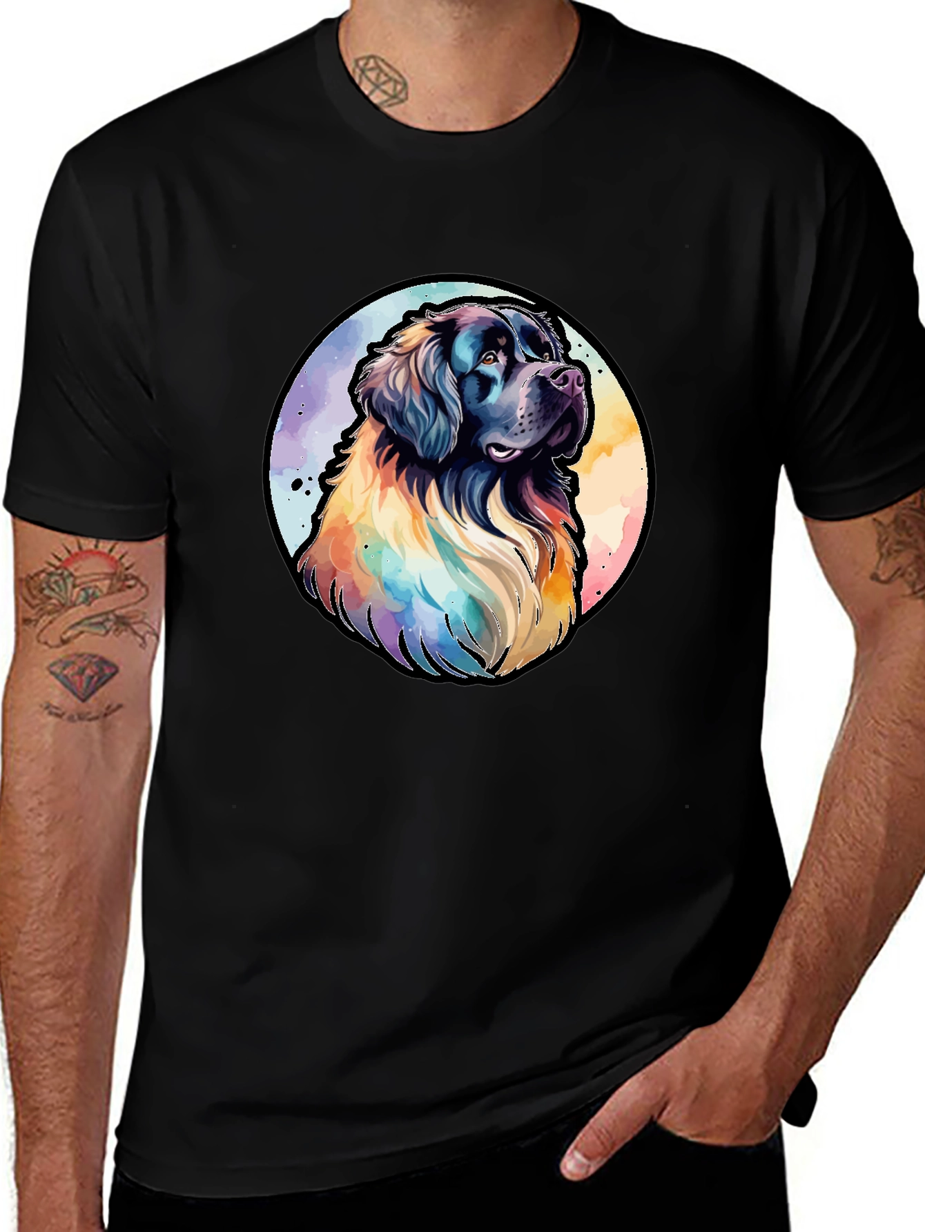 Variant 27 of Watercolor Dog Portrait Black T-Shirt