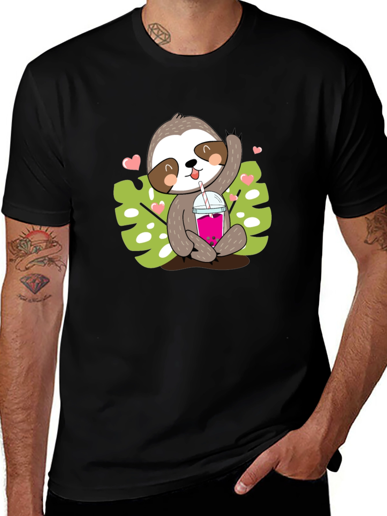 Black Sloth Boba Tea Graphic Tee - Cute Cartoon Animal Shirt main image