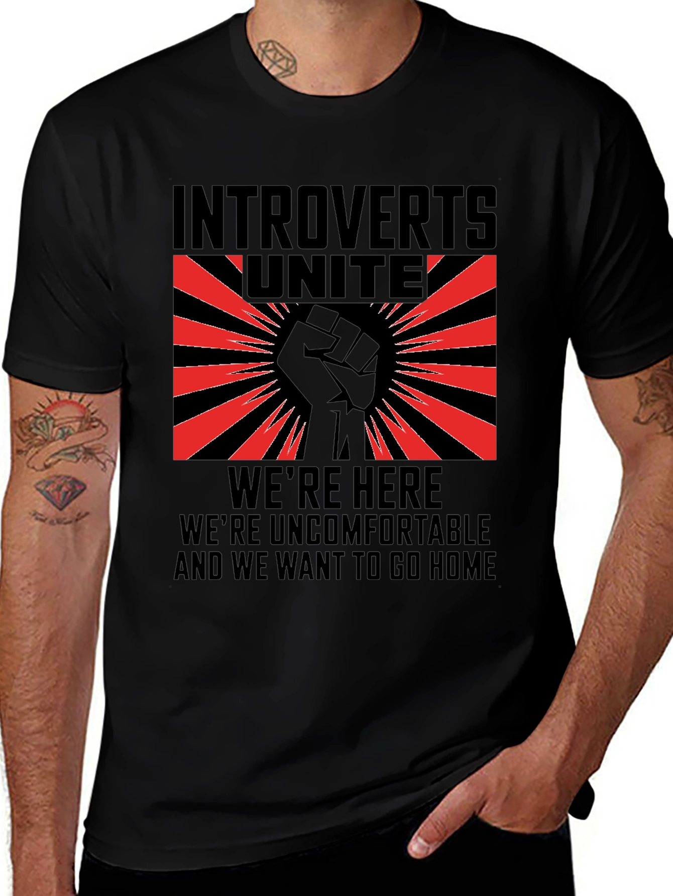 Variant 24 of Introverts Unite Graphic T-Shirt - Black