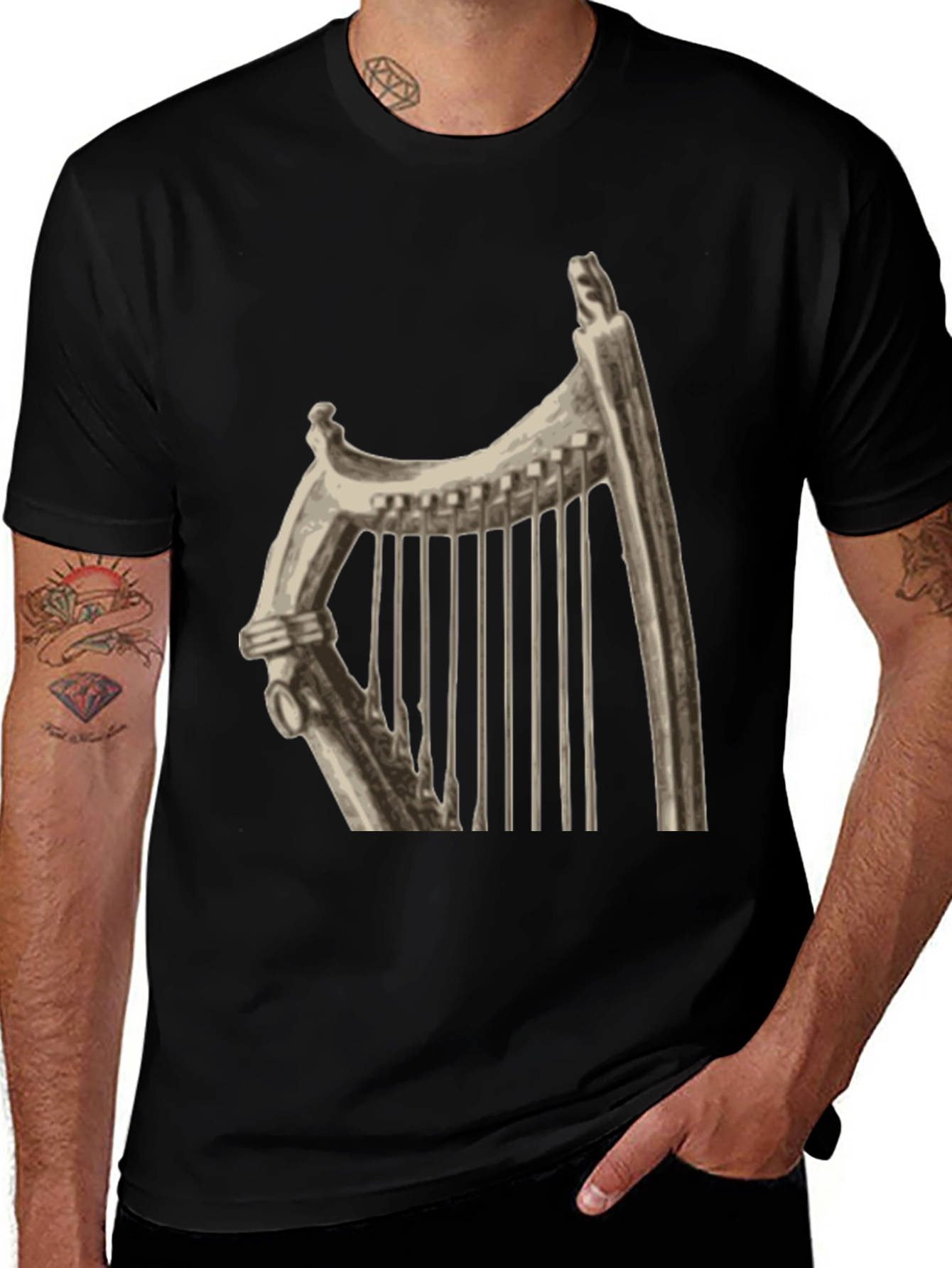 Variant 3 of Vintage Harp Graphic T-Shirt - Black