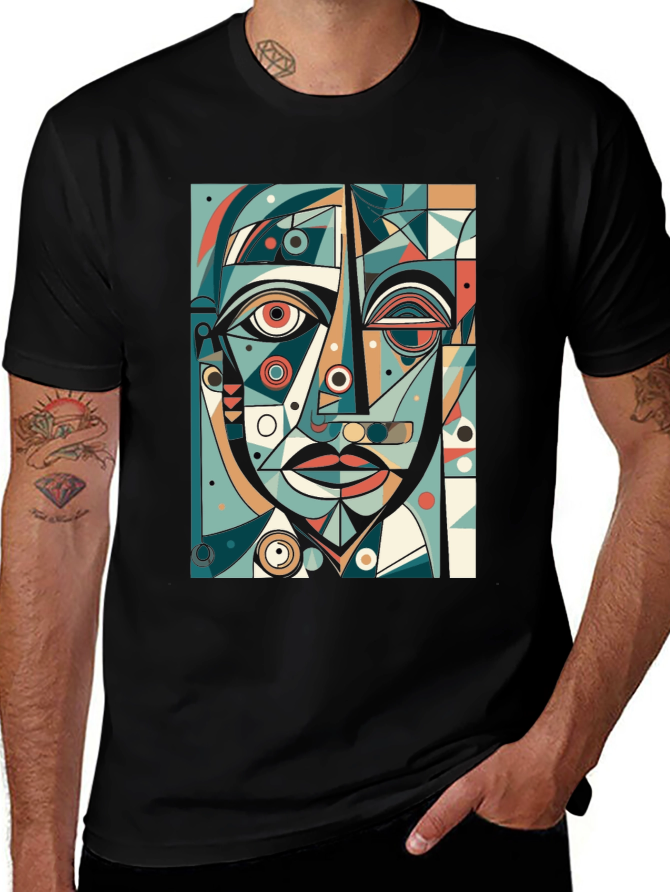 Variant 11 of Abstract Geometric Face Graphic Tee - Black