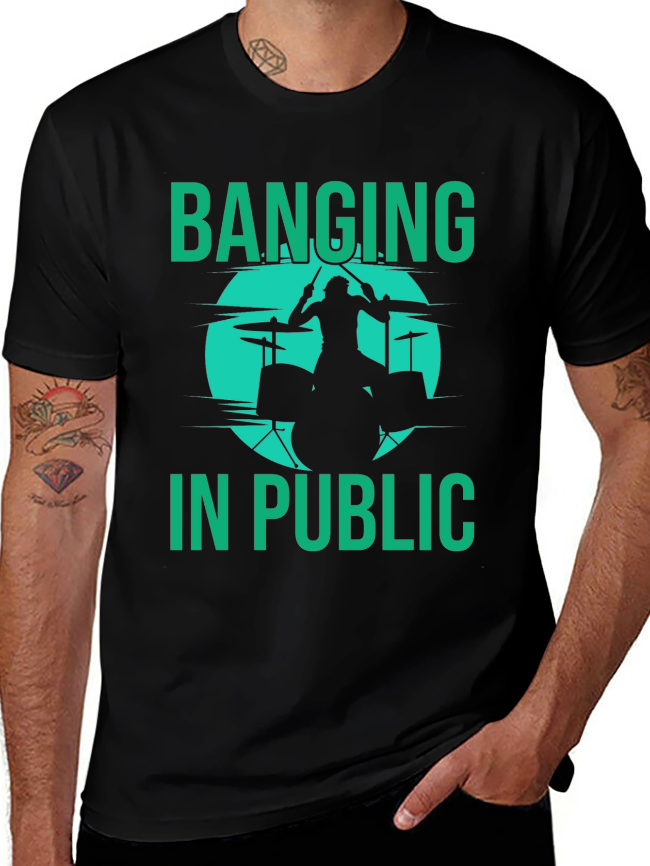 Variant 14 of Banging in Public Drummer Graphic Tee - Black