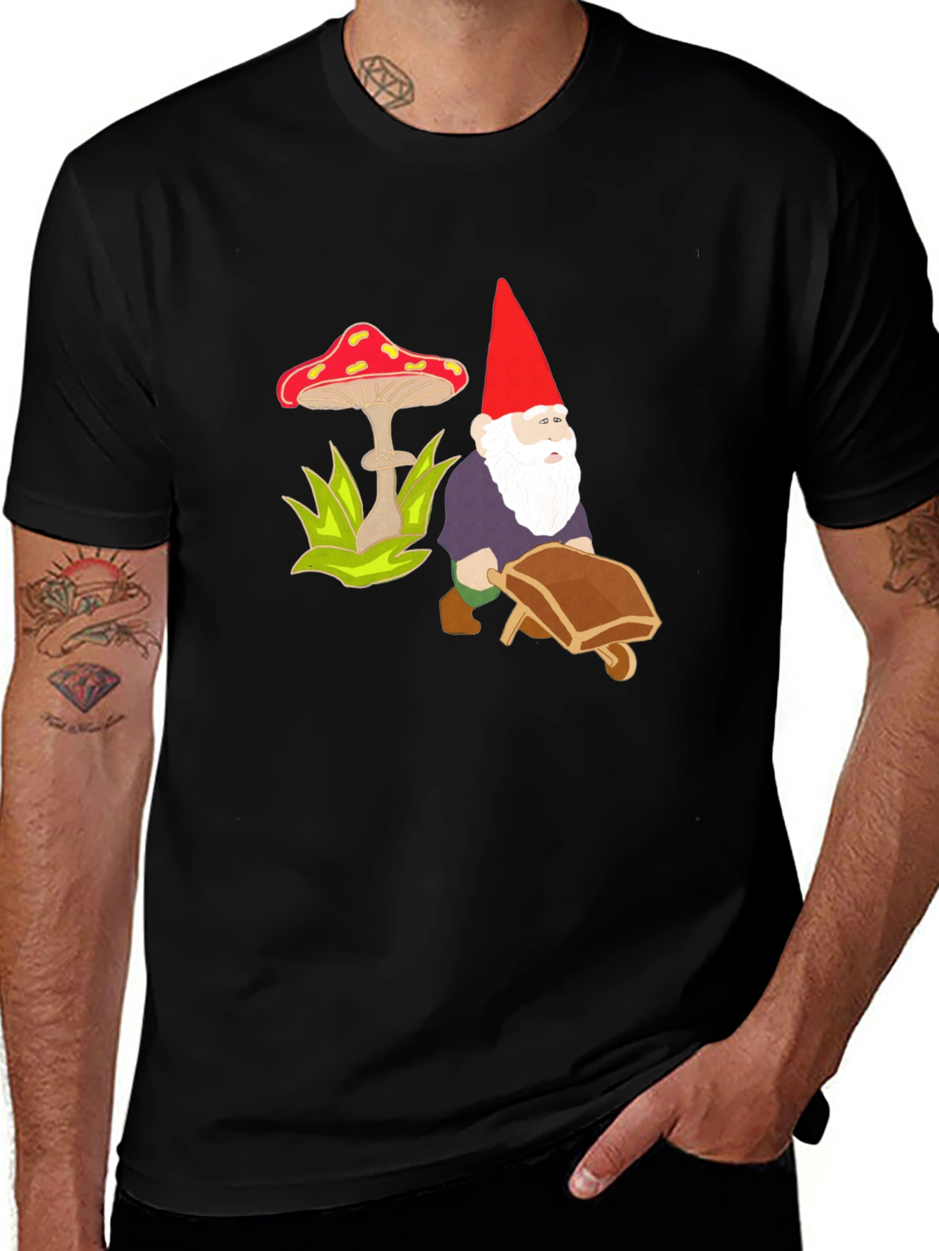 Variant 27 of Gnome & Mushroom Black T-Shirt