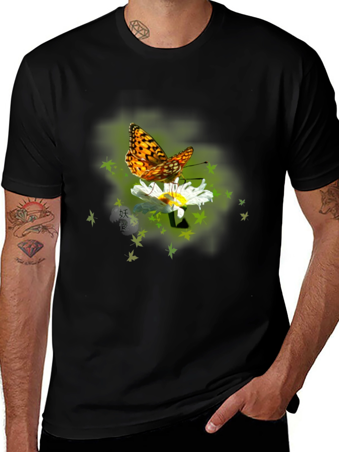 Variant 2 of Butterfly on Daisy Graphic T-Shirt - Black