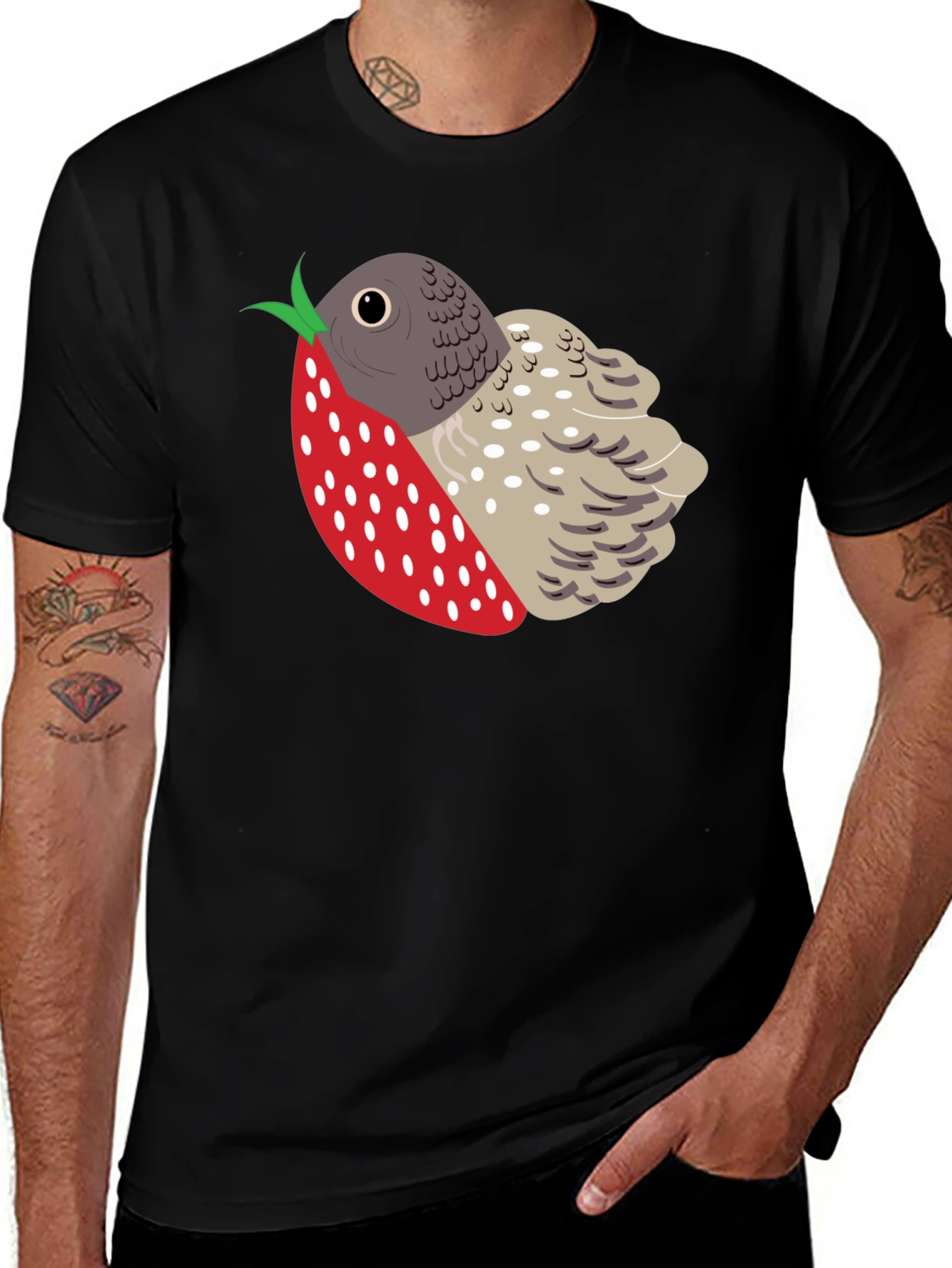 Strawberry Pigeon Graphic Tee - Unique Bird Design T-Shirt