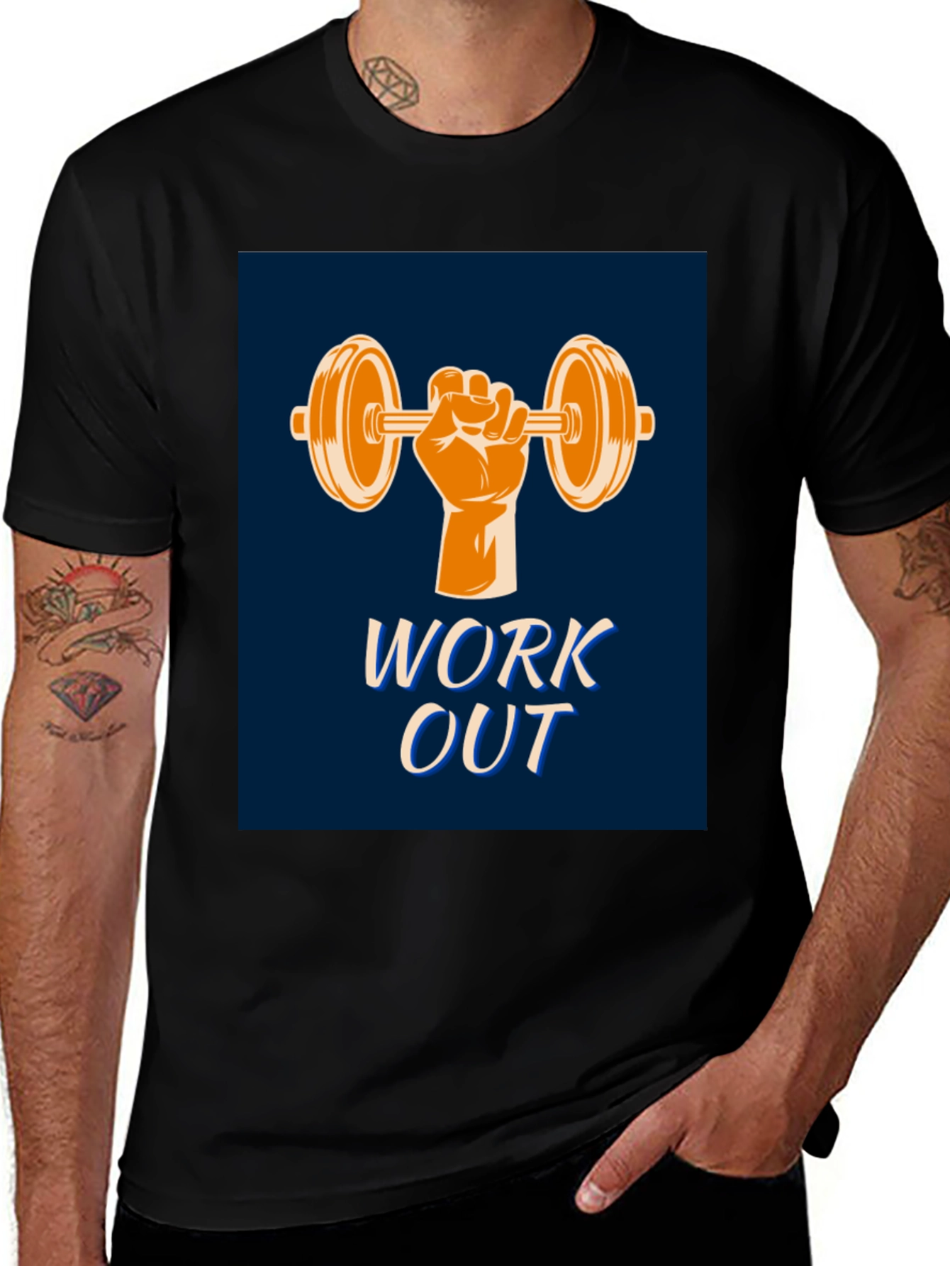 Variant 3 of Workout Graphic T-Shirt - Black Cotton Gym Tee