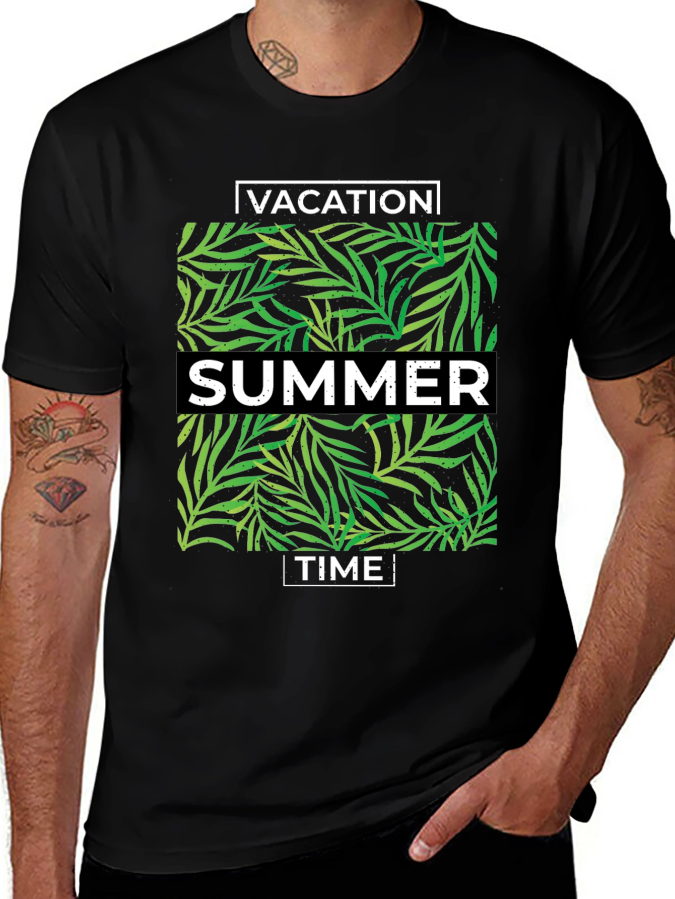 Variant 9 of Vacation Summer Time Graphic Tee - Tropical Palm Print T-Shirt